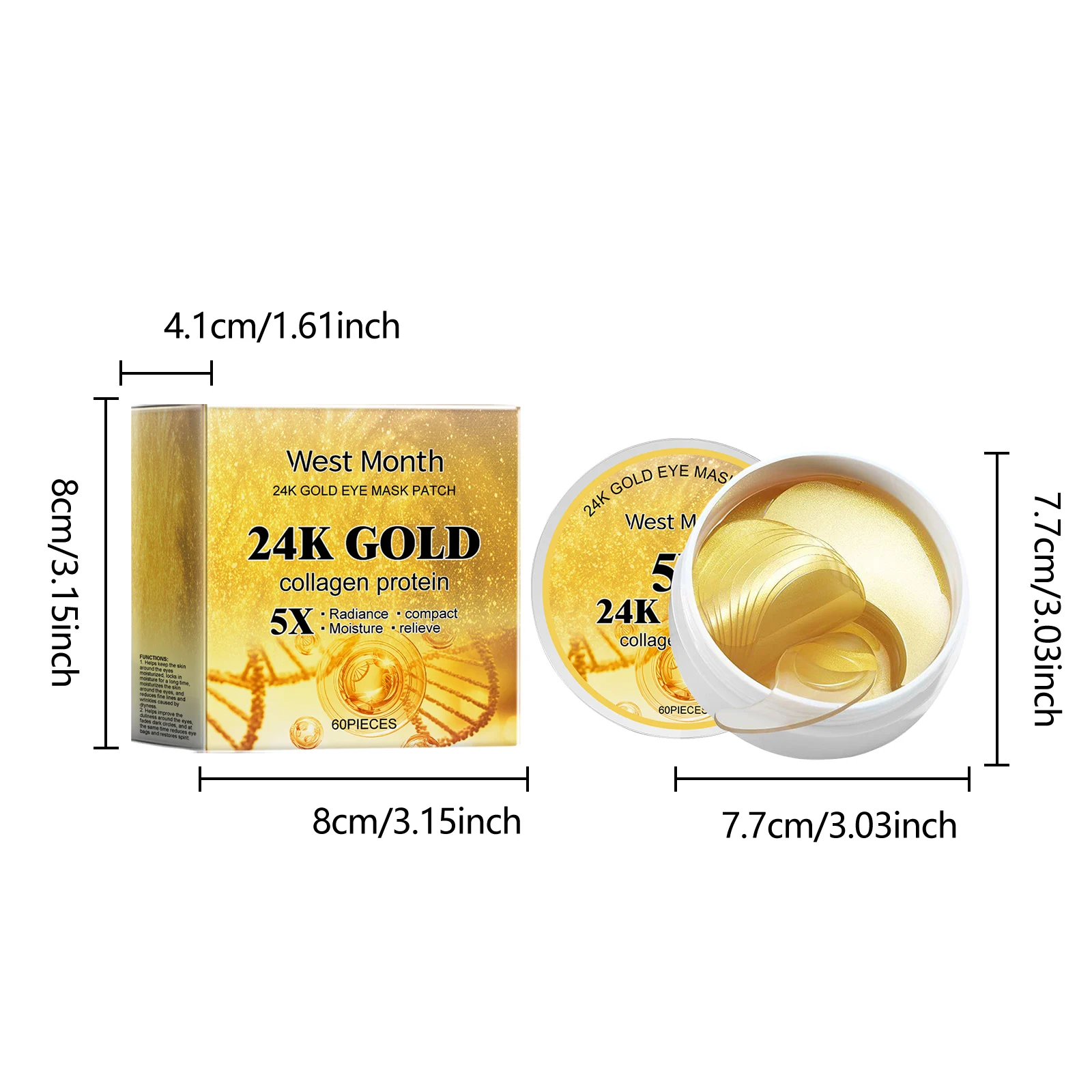 24k Gold Eye Mask Patches 60 Pieces Nourishing Anti-Wrinkle Firming Hydration 1 24k gold eye mask patches 60 pieces wes a8e6dwth desc 1