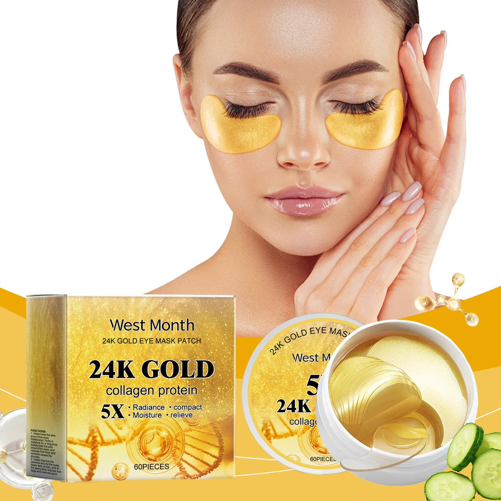 24k Gold Eye Mask Patches 60 Pieces Nourishing Anti-Wrinkle Firming Hydration 2 24k gold eye mask patches 60 pieces wes a8e6dwth desc 2