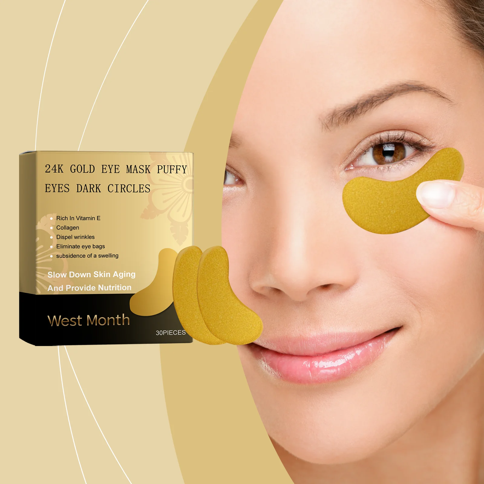 West Month 24K Gold Eye Mask - Hydrating, Firming, Reduce Dark Circles & Puffiness 2 24k gold hydrating firming eye mask wes 2wk4m2pm desc 2