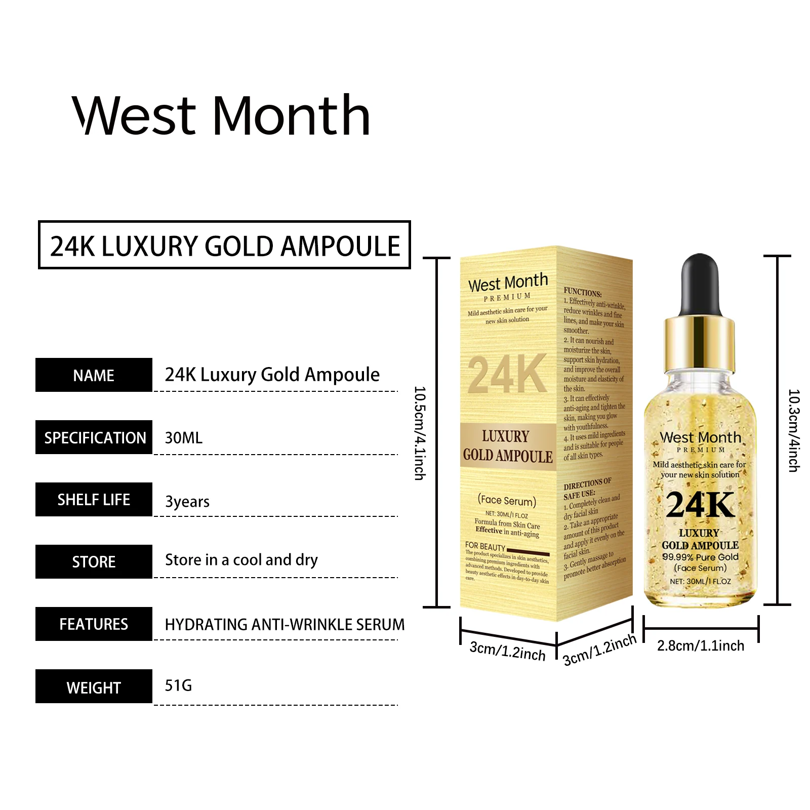 24K Gold Serum 30ml with Hyaluronic Acid & Ceramide EOS for Anti-Wrinkle & Deep Hydration 1 24k gold serum 30ml hyaluronic acid ceramide wes qtw72q9g desc 1