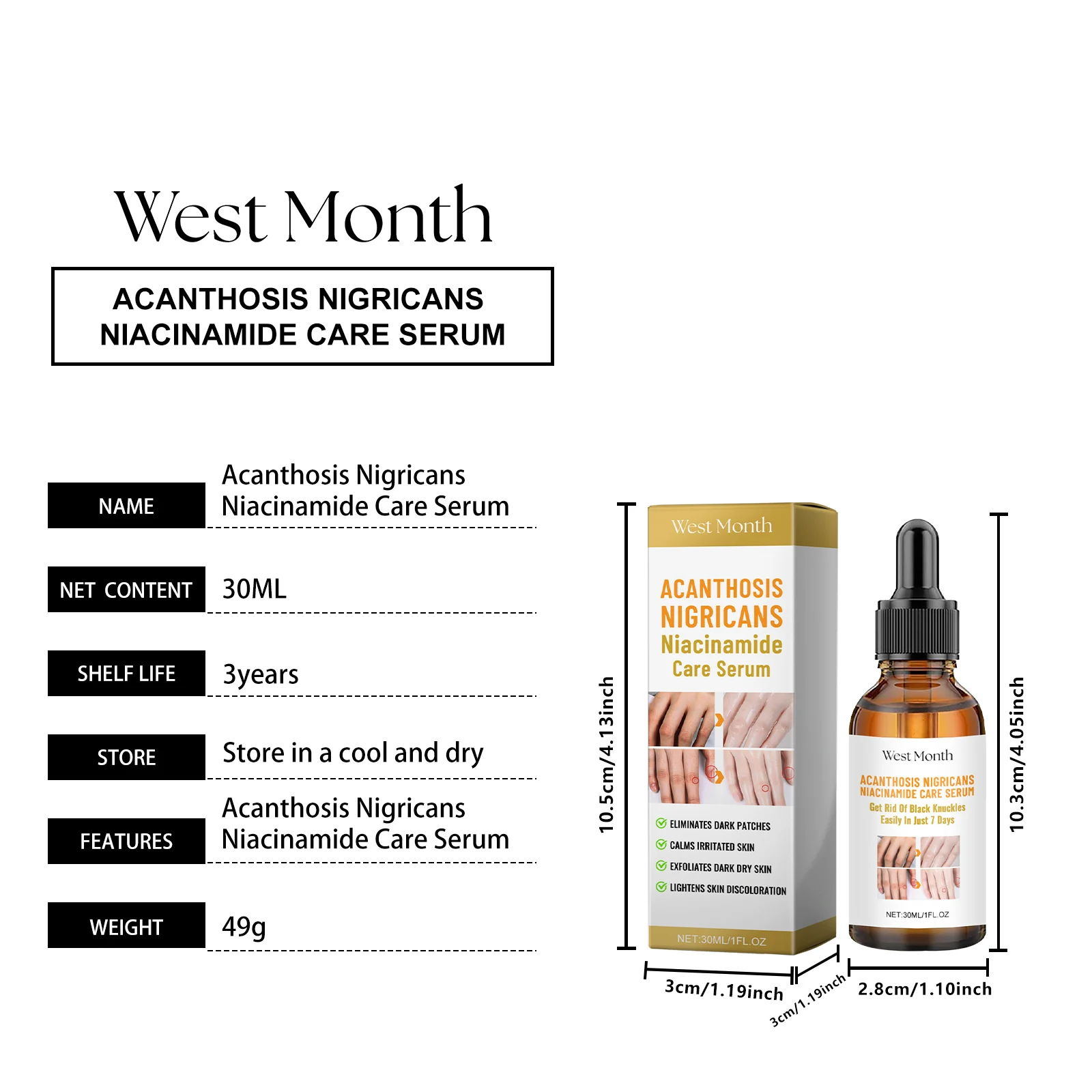 Acanthosis Nigricans Body Serum with Niacinamide & Vitamin C - 30ml Moisturizing Brightening Treatment 1 acanthosis nigricans body serum 30ml wes cyaqe6pk desc 1