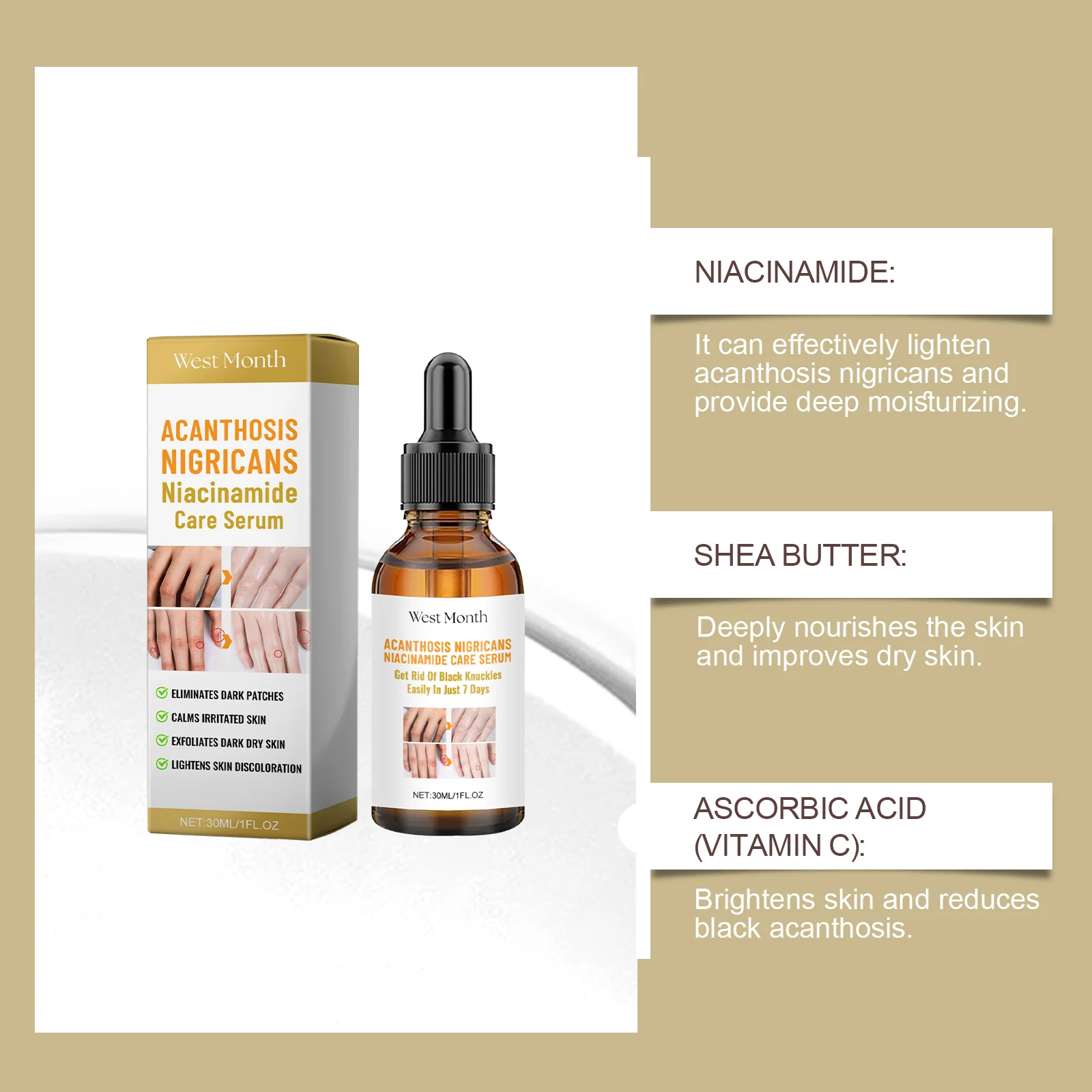 Acanthosis Nigricans Body Serum with Niacinamide & Vitamin C - 30ml Moisturizing Brightening Treatment 8 acanthosis nigricans body serum 30ml wes cyaqe6pk desc 8