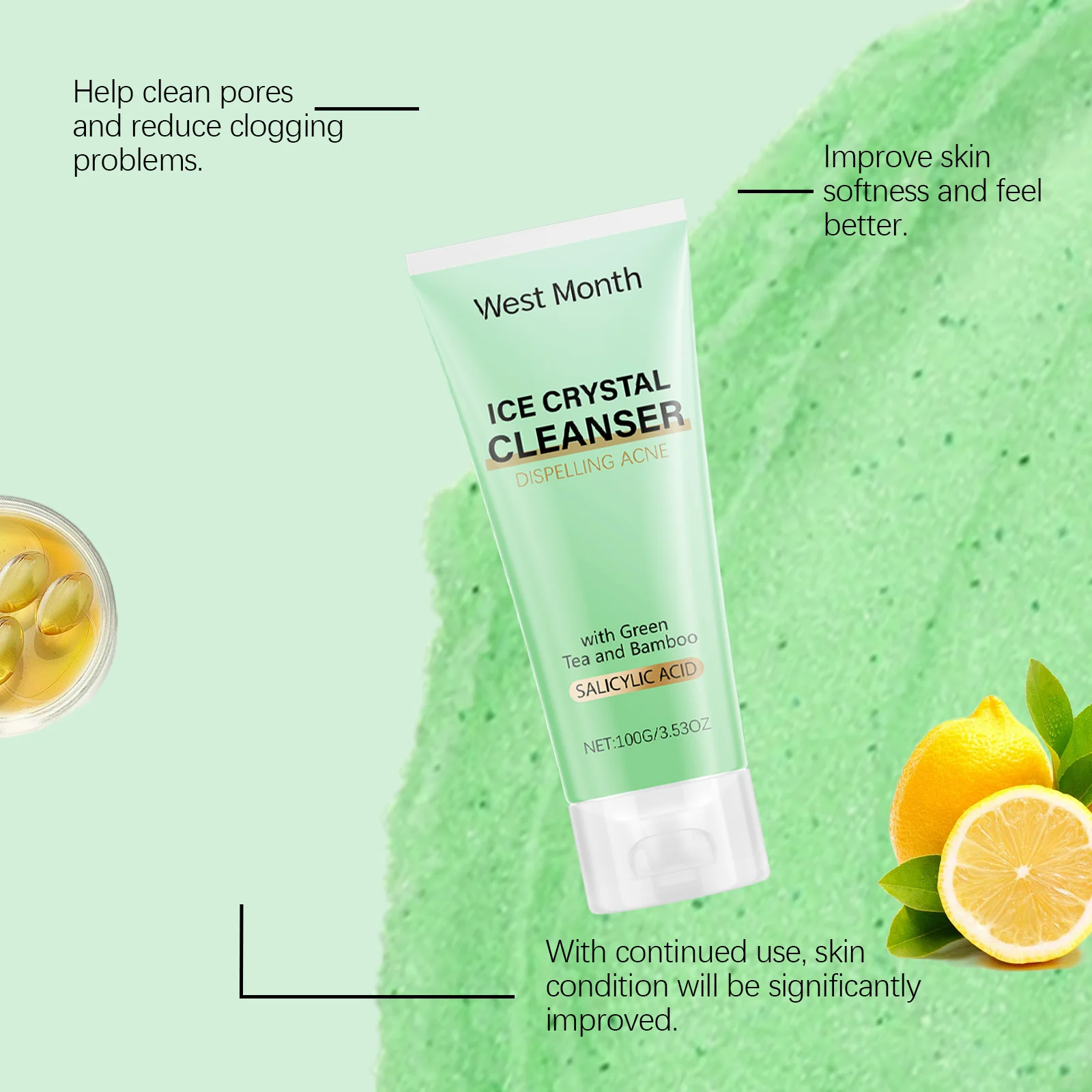 Acne-Fighting Facial Cleanser Gentle Deep Pore Cleanse Oil Control Non-Drying 100g 6 acne fighting facial cleanser oil control 100g wes zdyz3xhe desc 6