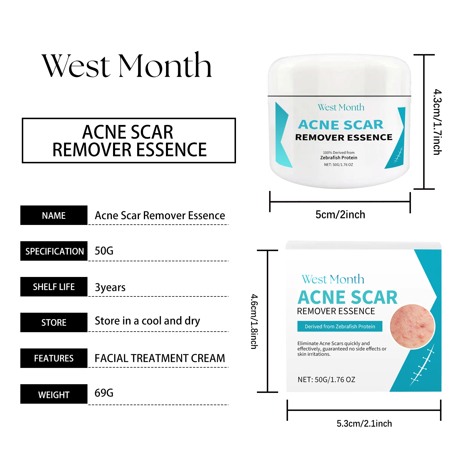 West Month Acne Scar Remover Essence with Zebrafish Protein, Facial Treatment Cream for Skin Repair & Moisturizing 1 acne scar remover essence cream wes 8yrn6rd3 desc 1