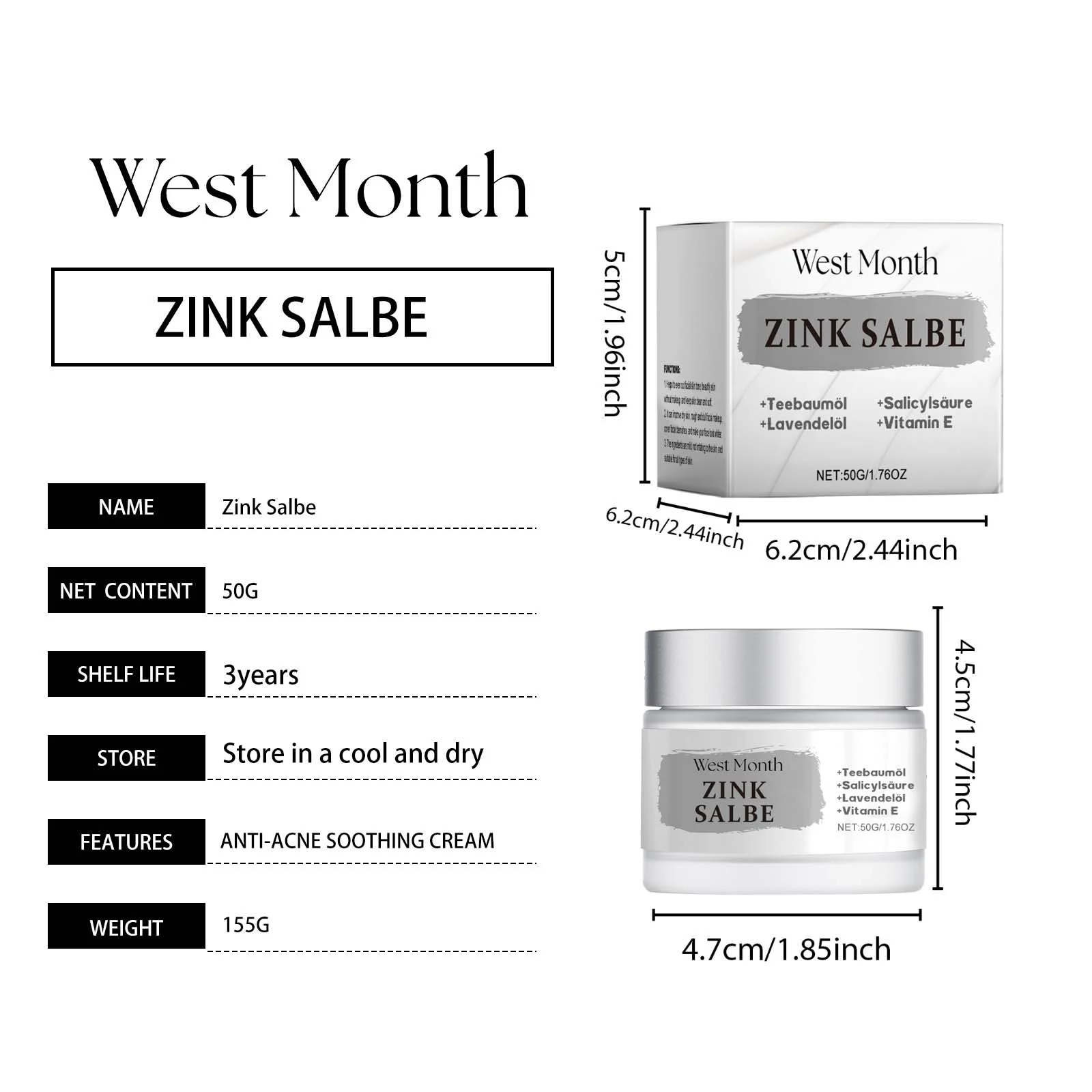 Acne Treatment Cream 50g for Oily & Acne-Prone Skin with Zinc Oxide & Tea Tree Oil 1 acne treatment cream 50g zinc oxide tea tree oil wes urr9nzwu desc 1
