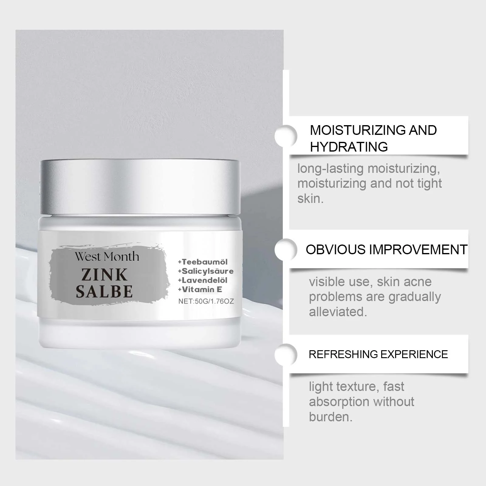 Acne Treatment Cream 50g for Oily & Acne-Prone Skin with Zinc Oxide & Tea Tree Oil 8 acne treatment cream 50g zinc oxide tea tree oil wes urr9nzwu desc 8