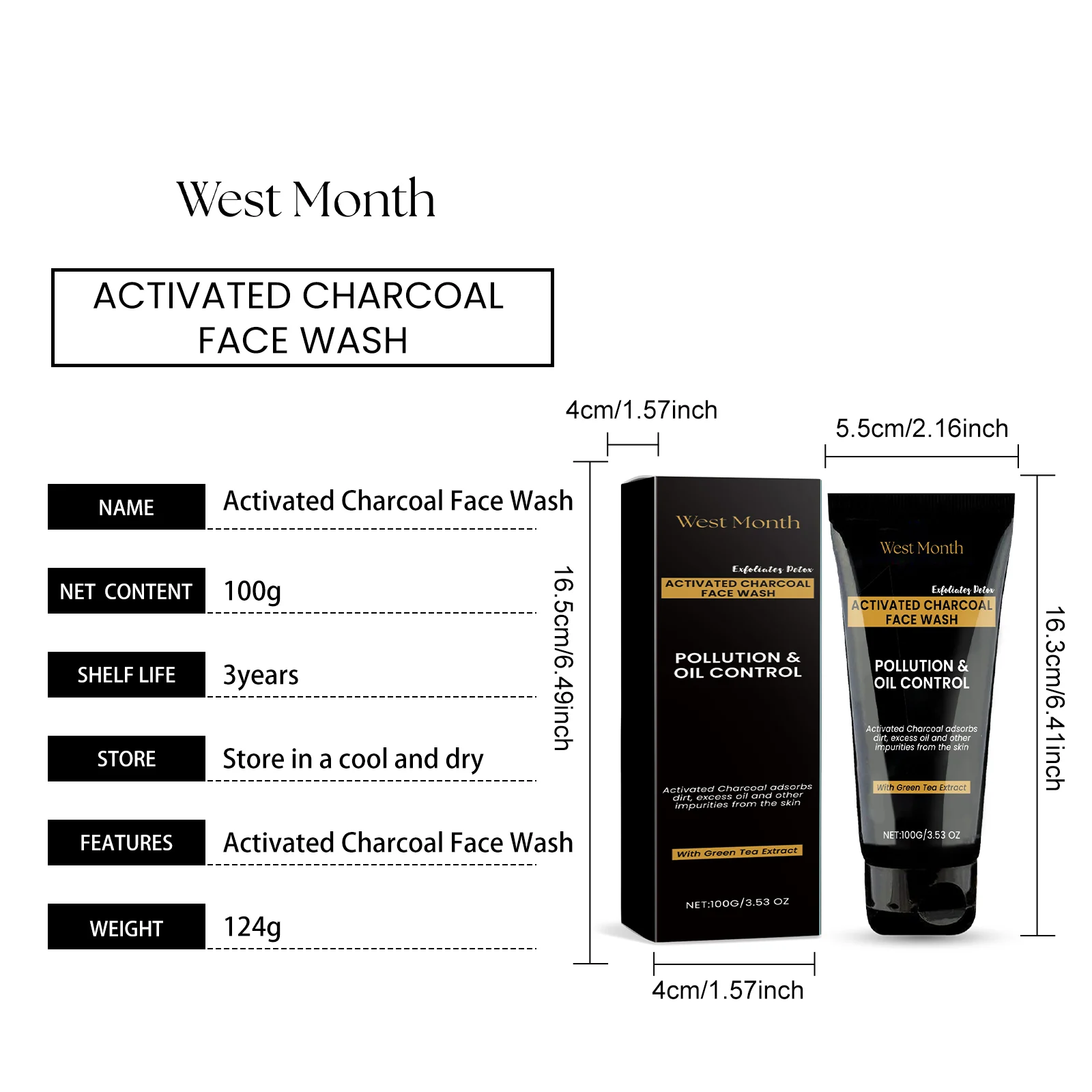 West Month Activated Charcoal Face Wash Deep Cleansing, Exfoliating, Oil Control 1 activated charcoal face wash wes mcaafnjq desc 1
