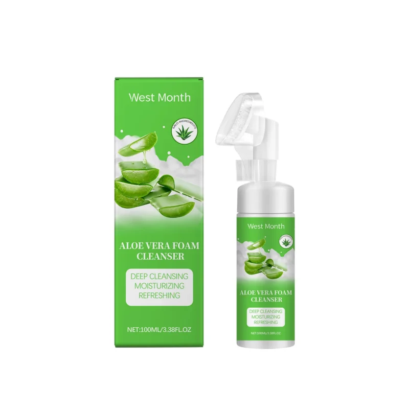 West Month Aloe Vera Foam Cleanser for deep pore cleansing, moisturizing, and oil control, suitable for all skin types.