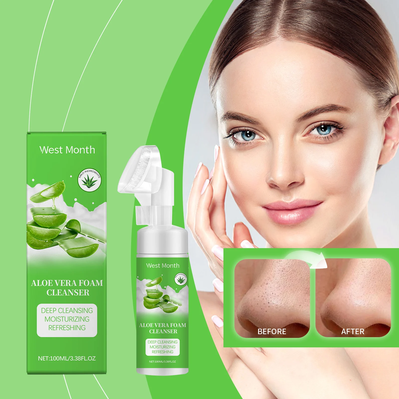 Aloe Vera Foam Cleanser Deep Cleansing Moisturizing Refreshing for All Skin Types 100ml 2 aloe vera foam cleanser deep cleansing moisturizing 100ml wes hhkp4q3g desc 2