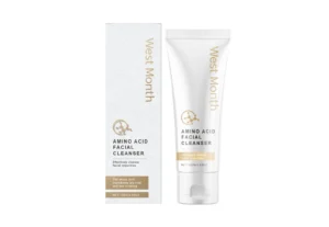 West Month Amino Acid Facial Cleanser 100g bottle with key ingredients like Matsutake Extract and Hyaluronic Acid