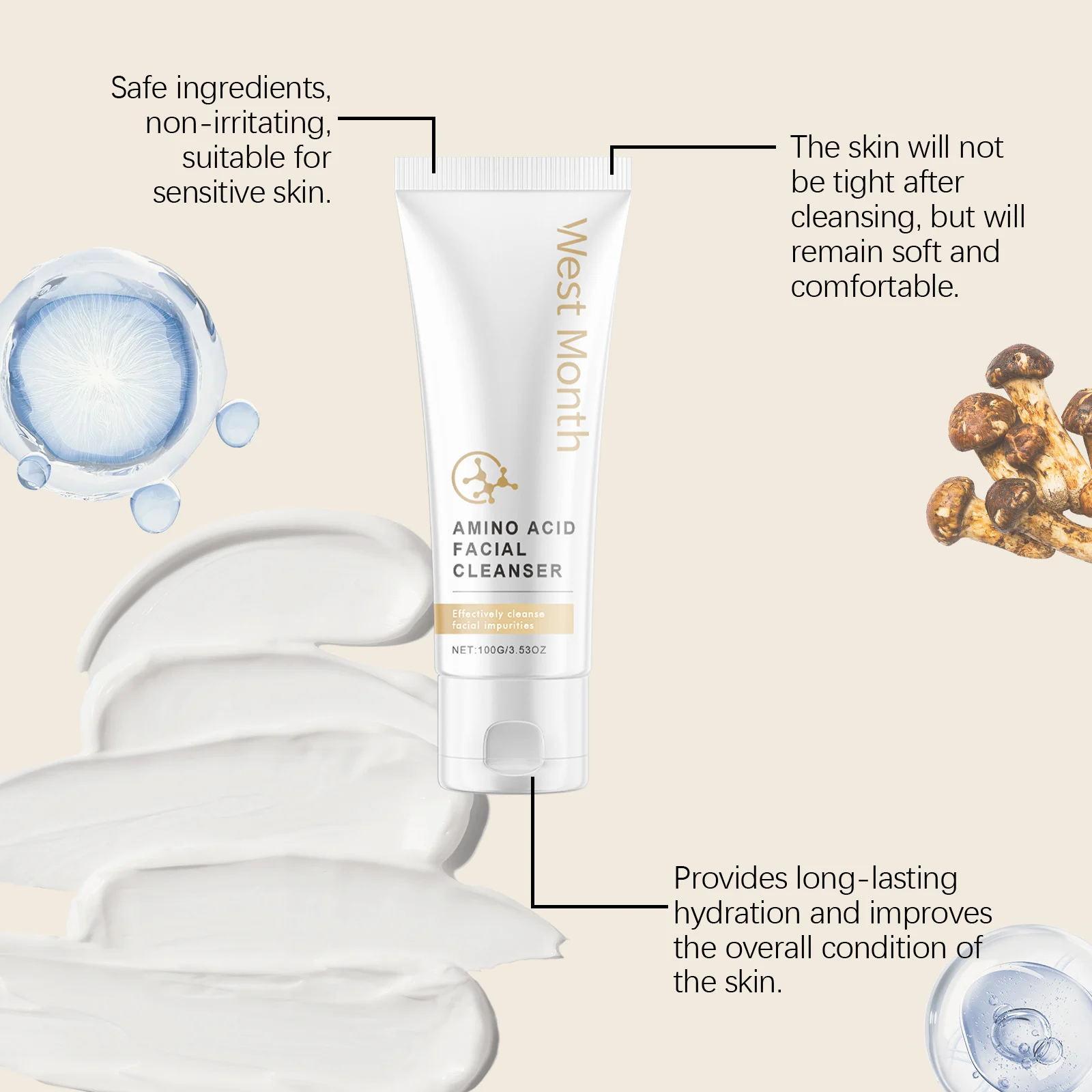 Amino Acid Facial Cleanser 100g Gentle Cleansing Improves Skin Condition 6 amino acid facial cleanser 100g wes 57hupur5 desc 6