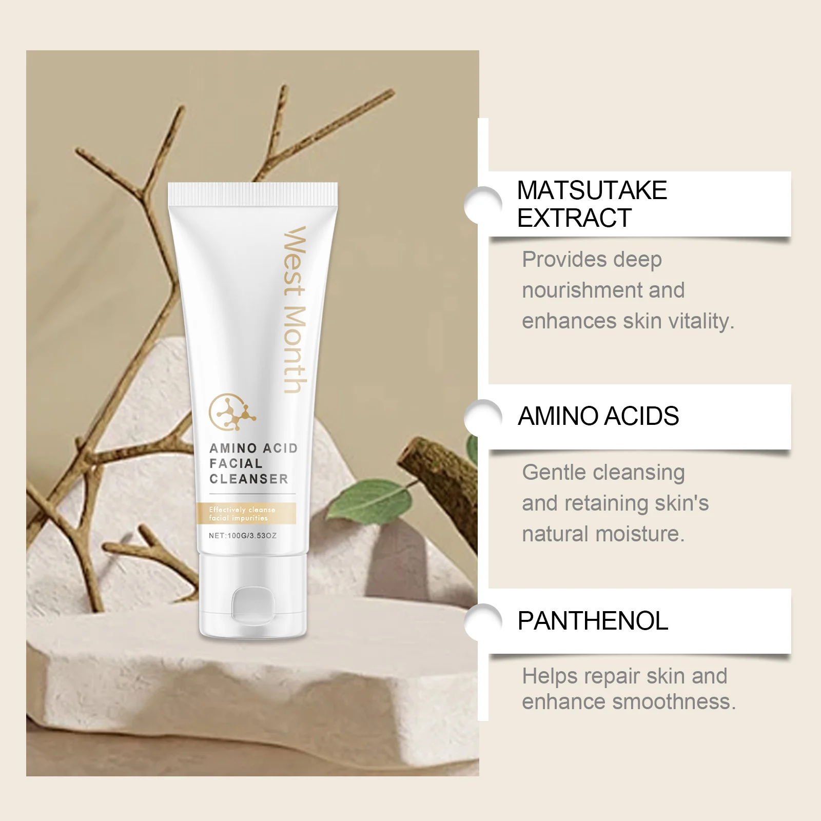 Amino Acid Facial Cleanser 100g Gentle Cleansing Improves Skin Condition 8 amino acid facial cleanser 100g wes 57hupur5 desc 8