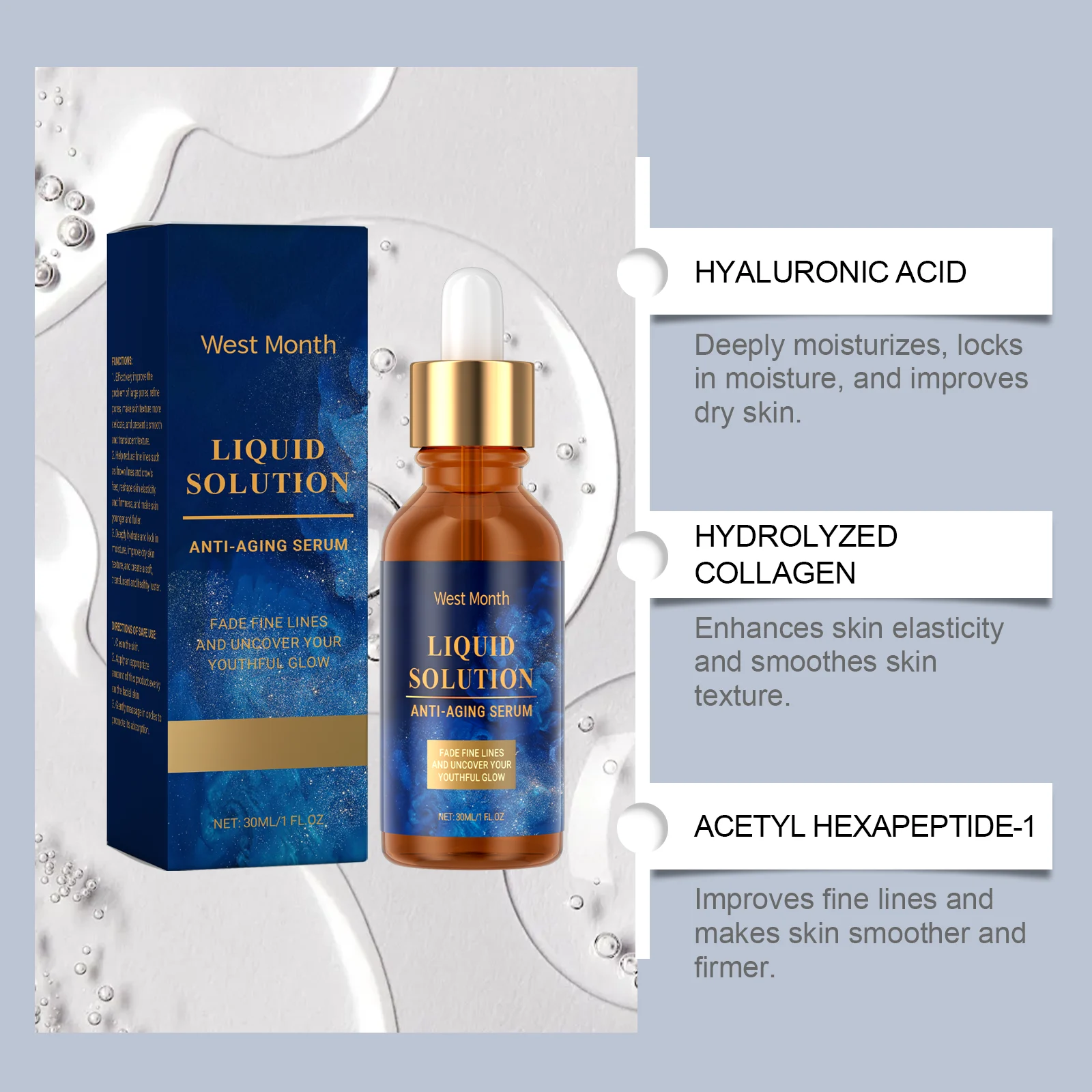 Anti-Aging Serum Firming Facial Essence 30ml, Hydrates & Refines Pores 6 anti aging facial firming serum 30ml wes 85chpkud desc 6