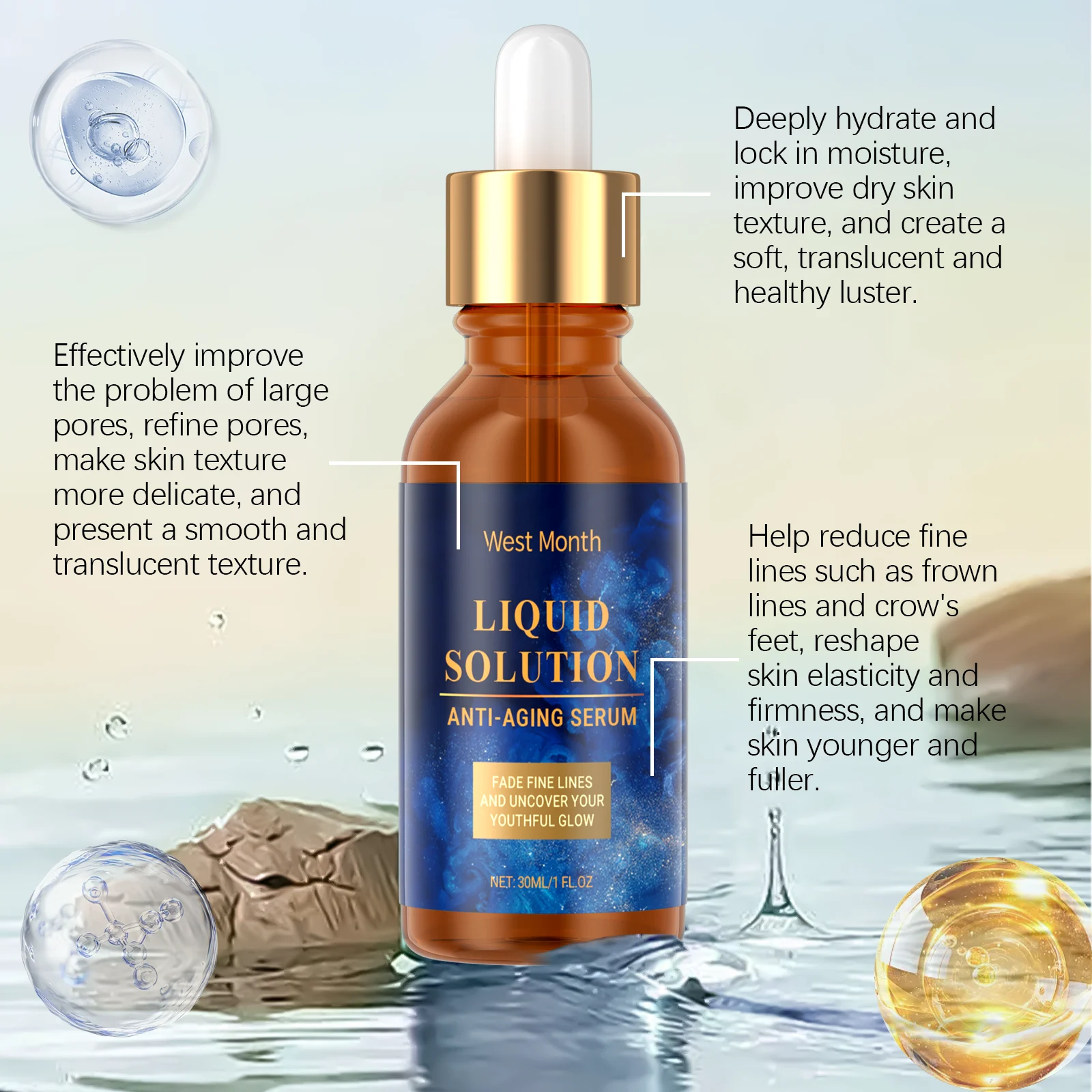 Anti-Aging Serum Firming Facial Essence 30ml, Hydrates & Refines Pores 7 anti aging facial firming serum 30ml wes 85chpkud desc 7