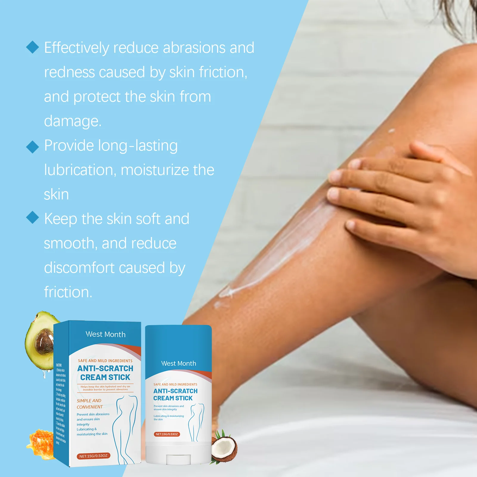 Anti-Chafing Cream Stick Skin Friction Protection Stick Moisturizing & Lubricating 15g 8 anti chafing cream stick friction protection moisturizing 15g wes 6mjxtyzd desc 8