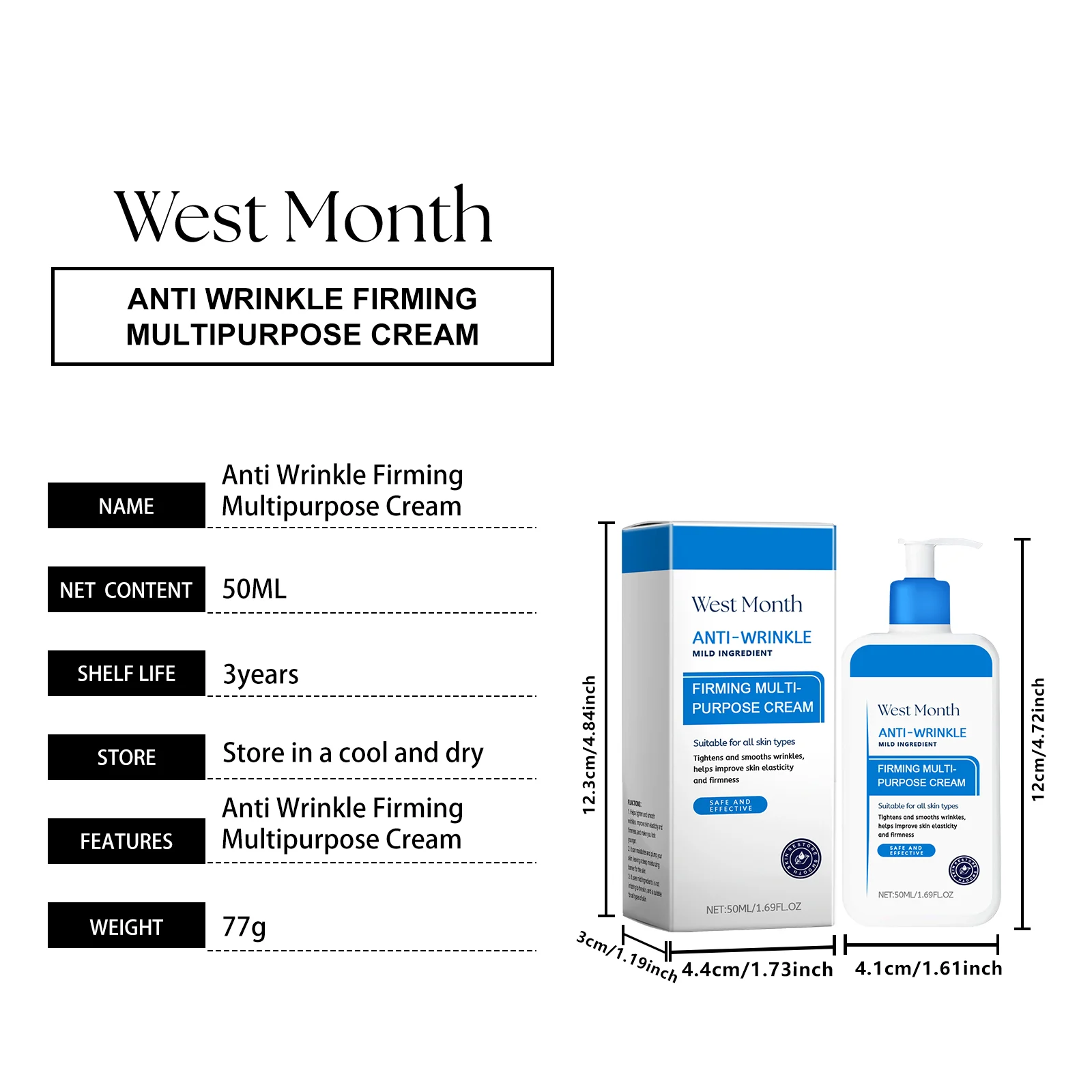 Anti-Wrinkle Firming Cream Moisturizing Tightening Multi-Purpose Face & Body Cream with Coffee Seed Extract & Shea Butter 50ml 1 anti wrinkle firming moisturizing cream 50ml wes drnqeanv desc 1