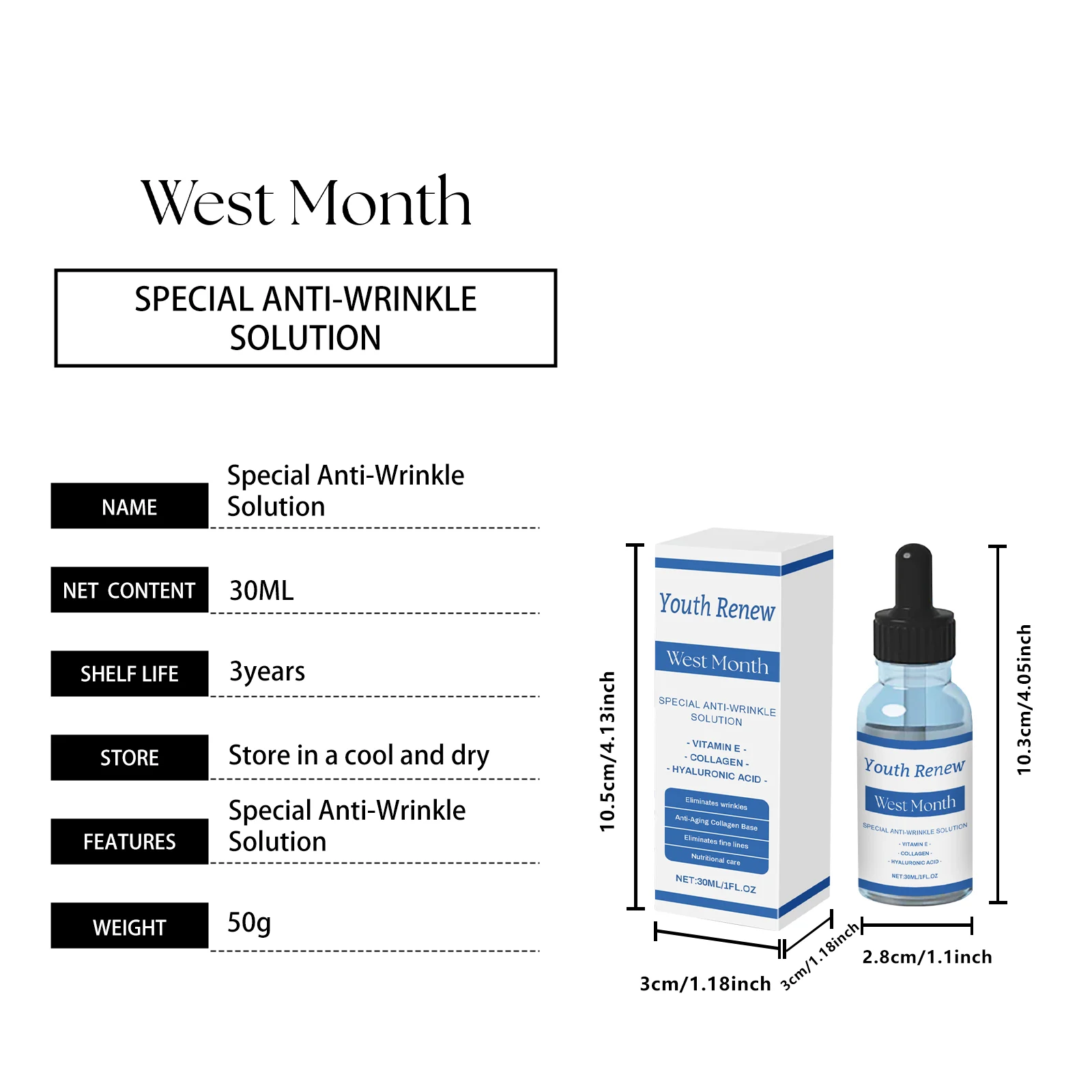 West Month Hydrating Anti-Wrinkle Serum with Hyaluronic Acid & Collagen for Face Firming 1 anti wrinkle serum wes v9gmfs5r desc 1