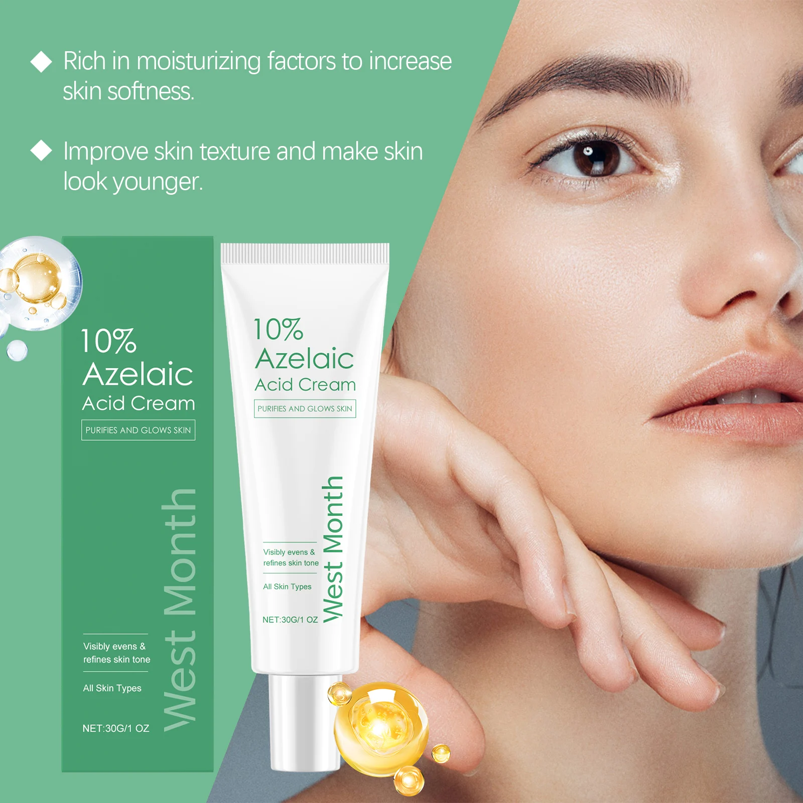 Azelaic Acid Cream 30g for Oily Skin with Vitamin C, Niacinamide for Skin Brightening & Hydration 8 azelaic acid cream 30g oil control brightening wes p3des3na desc 8