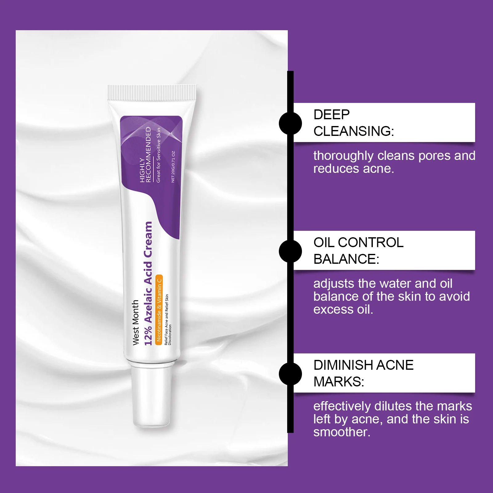 Azelaic Acid Repair Cream 12% with Niacinamide & Vitamin C, Soothing Acne Treatment, 20g 7 azelaic acid repair cream 12 percent niacinamide vitamin c 20g wes x26wev2r desc 7