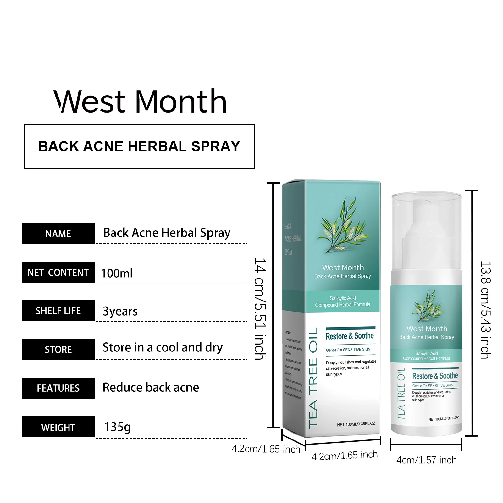 Back Acne Herbal Spray 100ml with Tea Tree Oil for Deep Cleansing & Oil Regulation 1 back acne herbal spray 100ml tea tree oil wes drhxyx28 desc 1