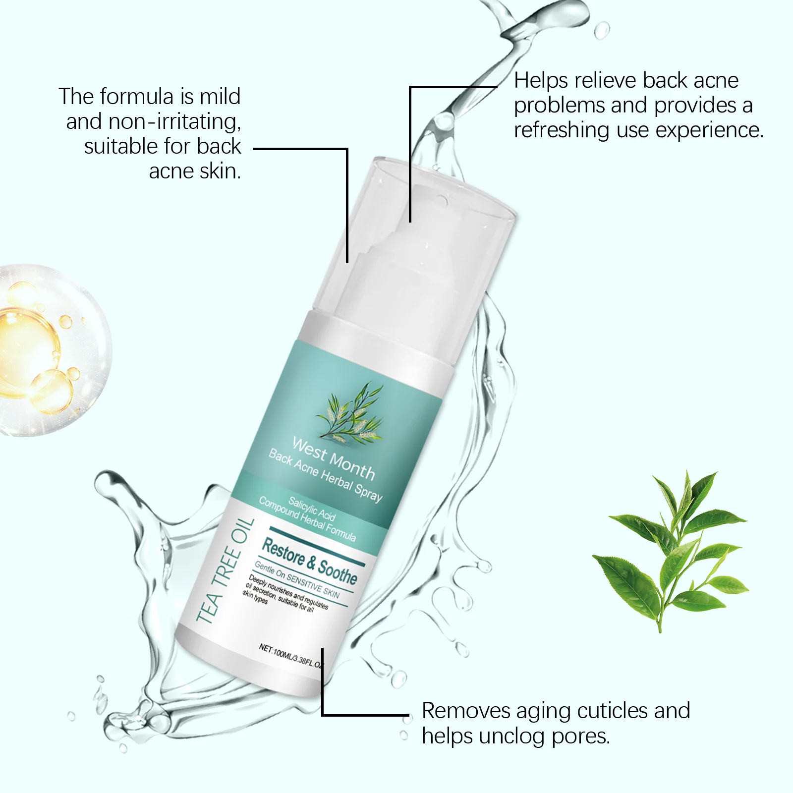 Back Acne Herbal Spray 100ml with Tea Tree Oil for Deep Cleansing & Oil Regulation 7 back acne herbal spray 100ml tea tree oil wes drhxyx28 desc 7