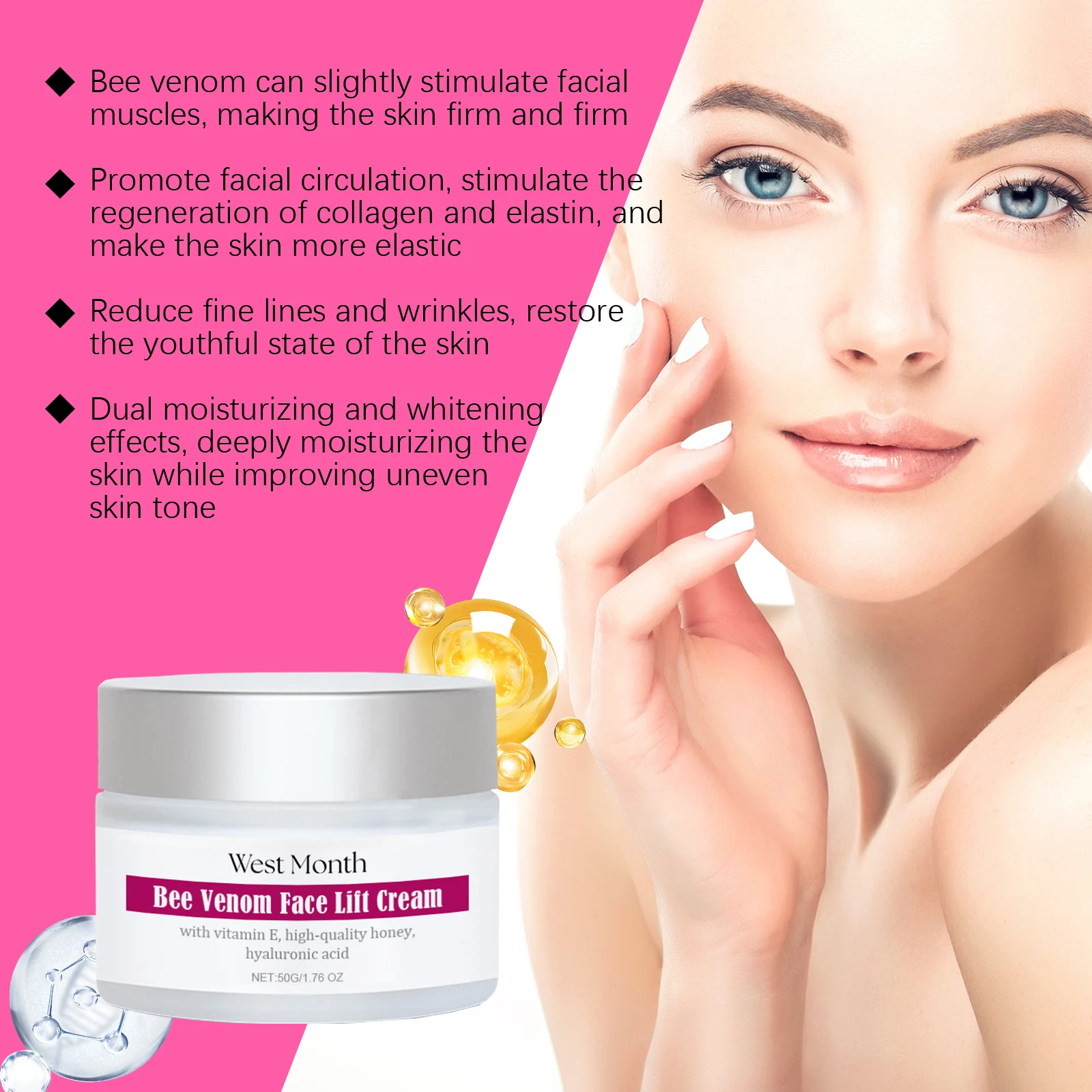 West Month Bee Venom Face Lift Cream with Vitamin E & Hyaluronic Acid 5 bee venom face lift cream wes acbzmetg desc 5