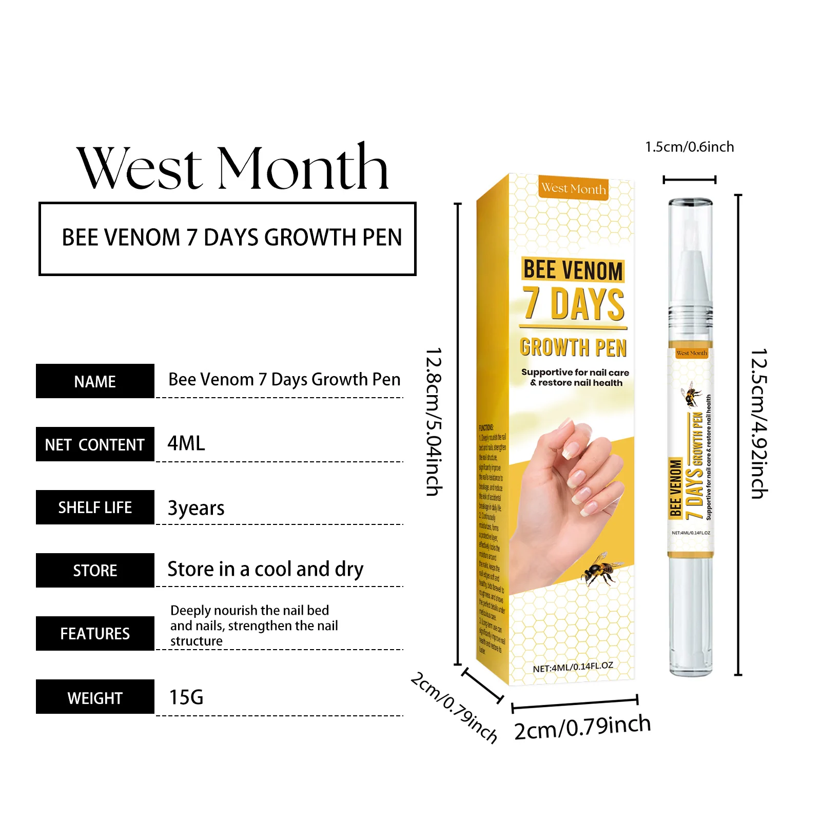 West Month Bee Venom Nail Repair Serum - 7 Days Growth Pen for Stronger Healthier Nails 1 bee venom nail repair serum wes dj727r88 desc 1