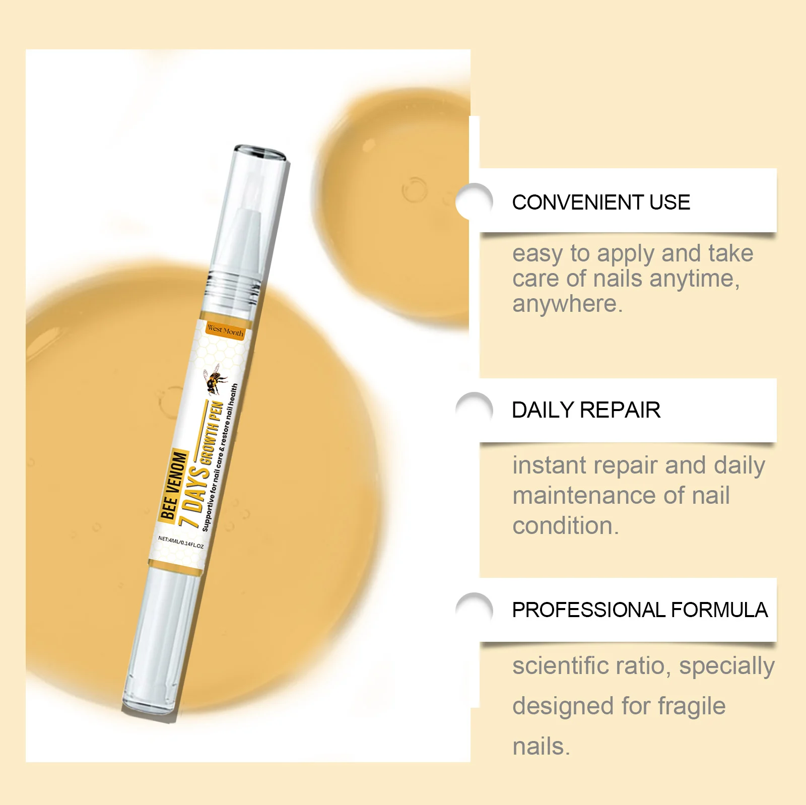 West Month Bee Venom Nail Repair Serum - 7 Days Growth Pen for Stronger Healthier Nails 8 bee venom nail repair serum wes dj727r88 desc 8
