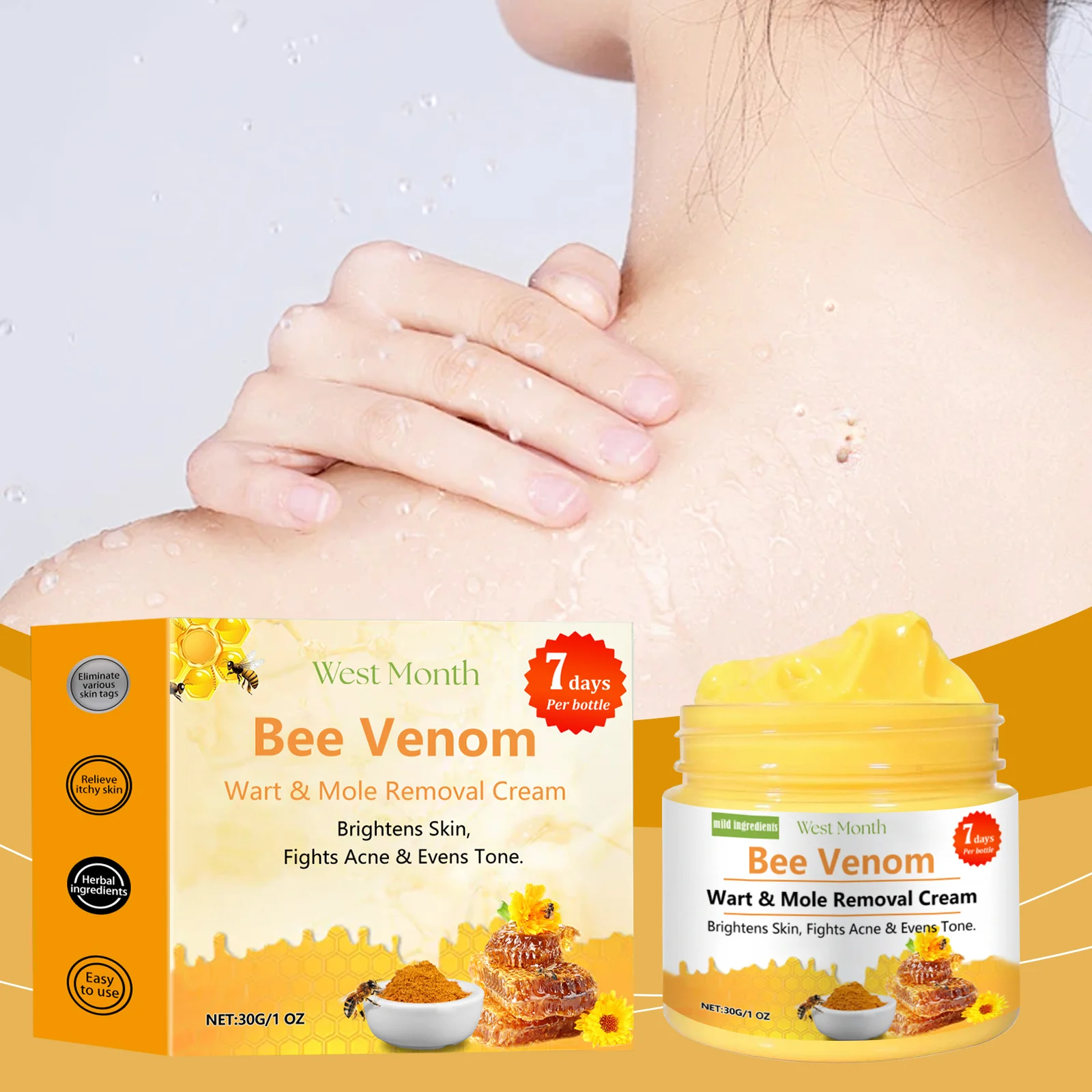 Bee Venom Wart & Mole Removal Cream Smooth Skin Texture Wart Care Treatment 30g 2 bee venom wart mole removal cream 30g wes jrrt7rw2 desc 2
