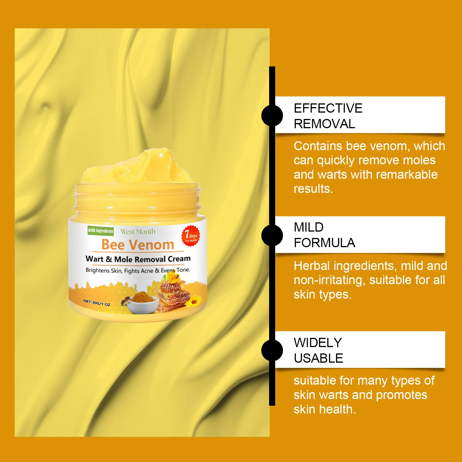 Bee Venom Wart & Mole Removal Cream Smooth Skin Texture Wart Care Treatment 30g 5 bee venom wart mole removal cream 30g wes jrrt7rw2 desc 5