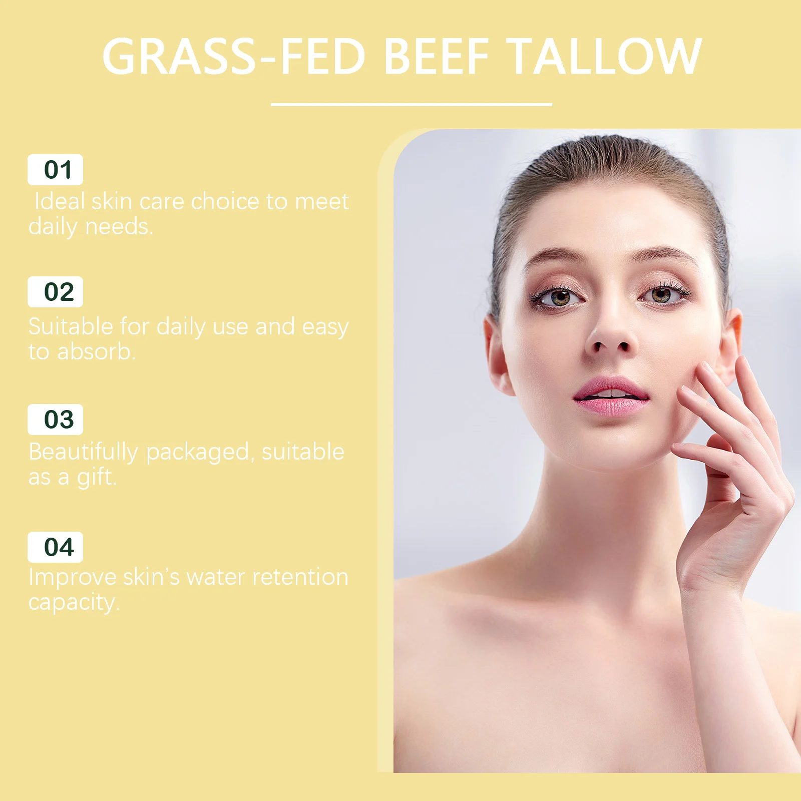 Beef Tallow Moisturizing Cream Grass-Fed Tallow & Honey 100g Nourishing Face & Body Lotion for Sensitive Skin 8 beef tallow moisturizing cream grass fed honey 100g wes h7aqnw6e desc 8