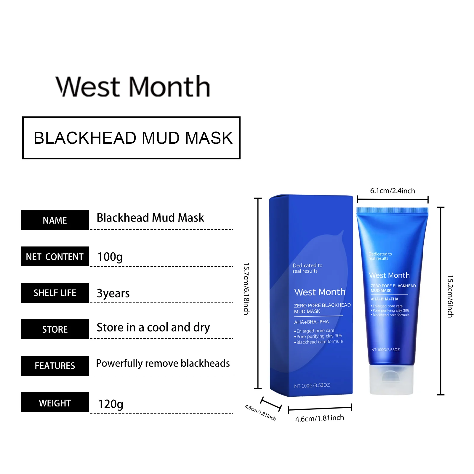 Blackhead Mud Mask with AHA BHA PHA 100g for Deep Cleansing, Pore Shrinking & Oil Control 1 blackhead mud mask aha bha pha 100g wes tp7hct2j desc 1