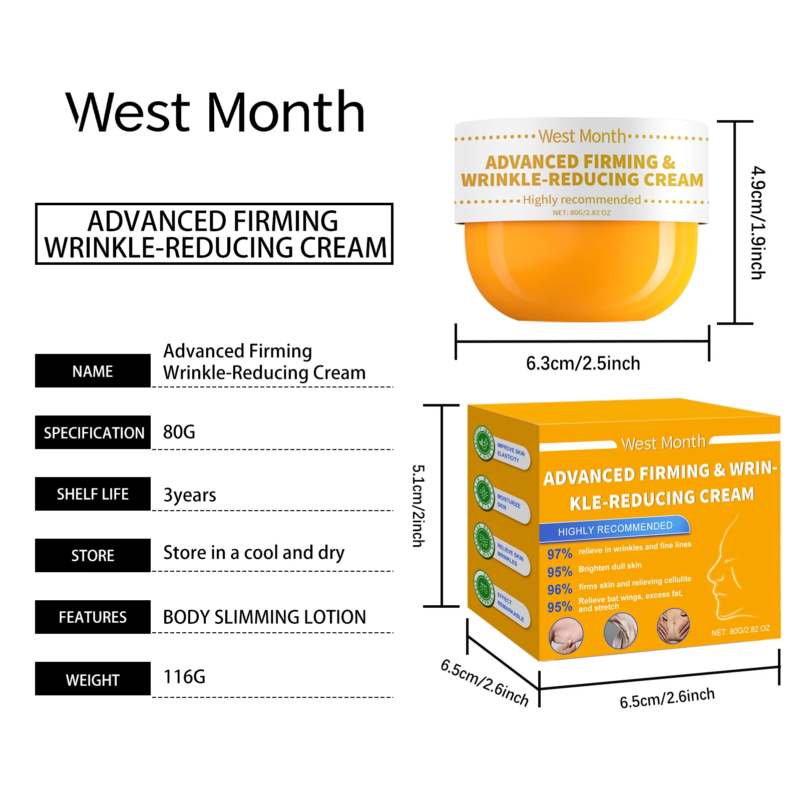 Body Firming Cream 80g with Hyaluronic Acid & Vitamin E for Skin Tightening and Moisturizing 1 body firming cream 80g wes c2dz64r7 desc 1