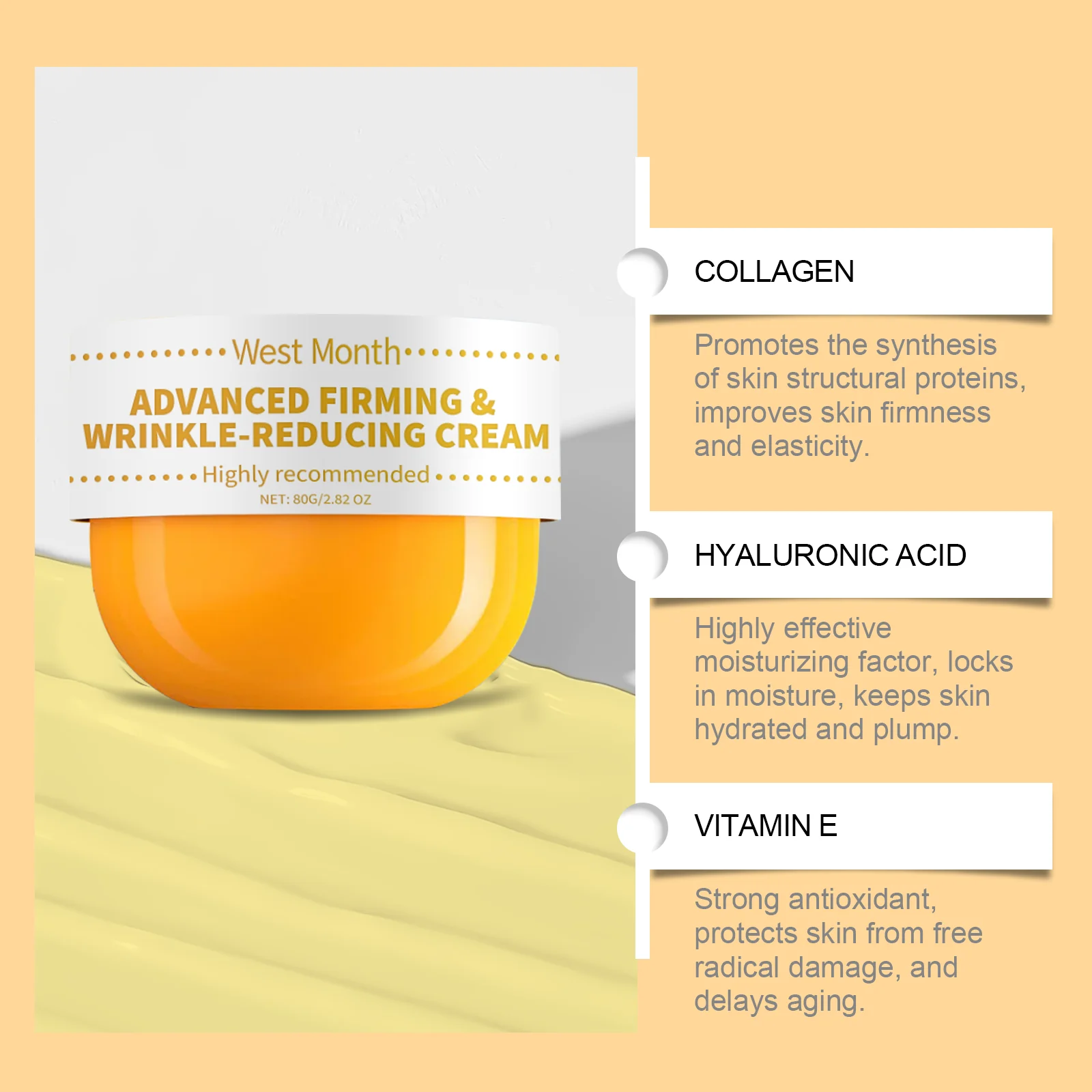 Body Firming Cream 80g with Hyaluronic Acid & Vitamin E for Skin Tightening and Moisturizing 8 body firming cream 80g wes c2dz64r7 desc 8