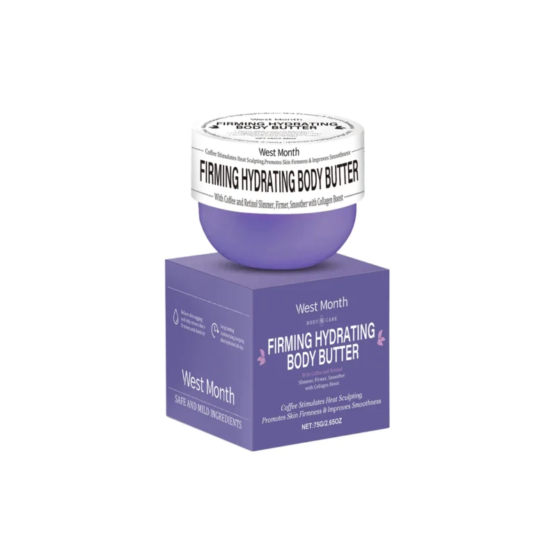 West Month Firming Hydrating Body Butter with Coffee and Retinol for slimming, firming, and deeply moisturizing loose skin.