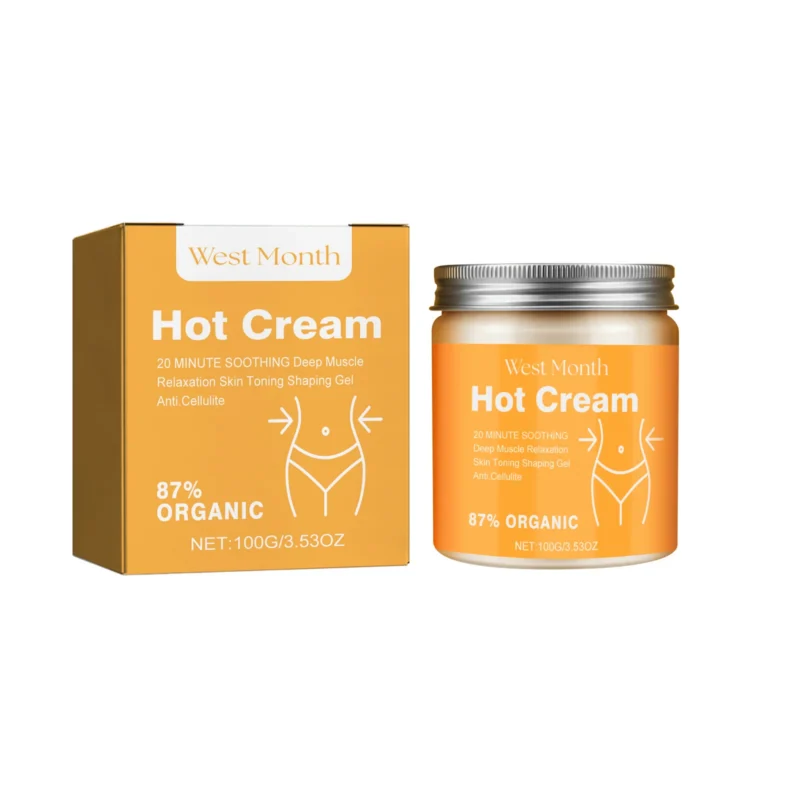 West Month Body Firming Cream 100g in white and blue packaging, featuring grapefruit and ginger extracts for deep muscle relaxation and skin toning