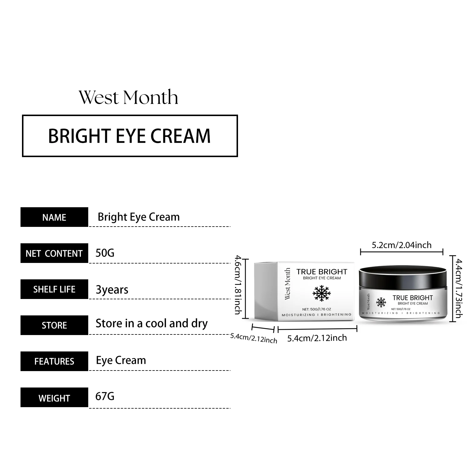 West Month Brightening Eye Cream - Moisturizing & Anti-Dark Circles with Vitamin C & Chlorella 1 brightening eye cream wes ntjvjfmv desc 1