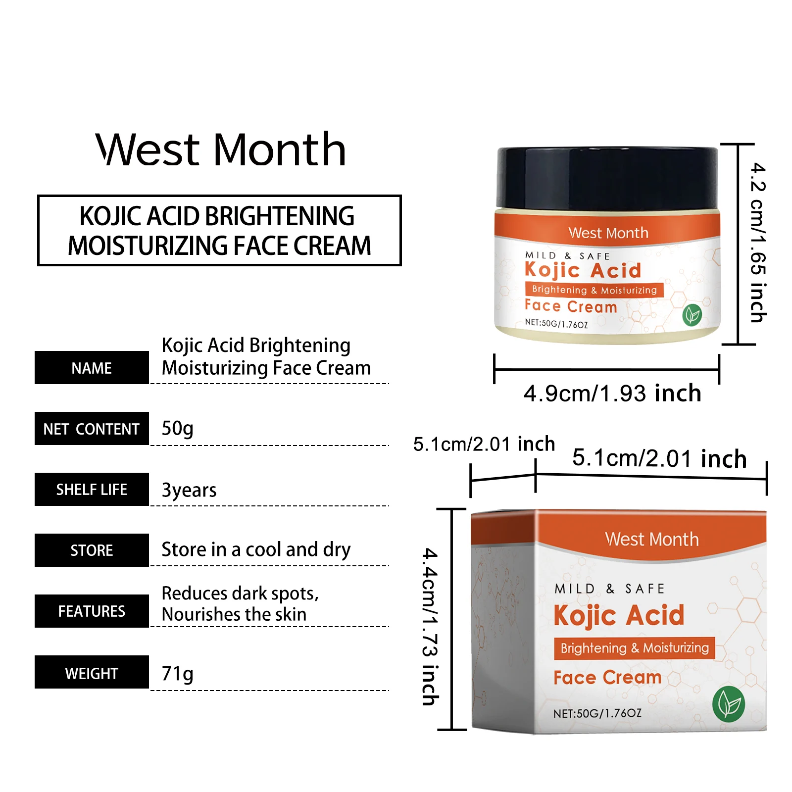 Brightening Moisturizing Face Cream with Kojic Acid & Niacinamide 50g 1 brightening moisturizing face cream kojic acid niacinamide 50g wes ajcxtc4u desc 1