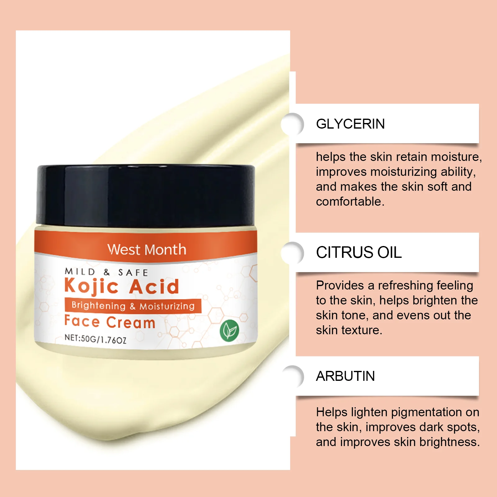 Brightening Moisturizing Face Cream with Kojic Acid & Niacinamide 50g 8 brightening moisturizing face cream kojic acid niacinamide 50g wes ajcxtc4u desc 8