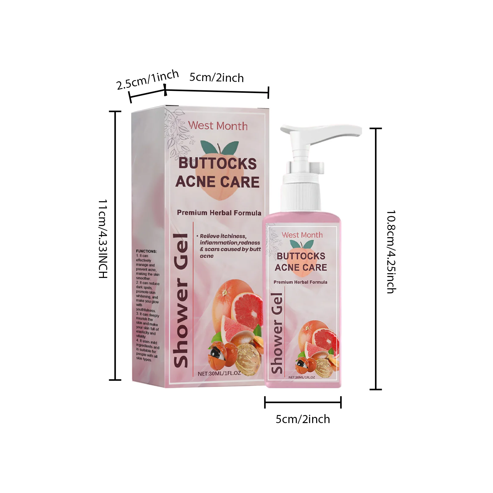 West Month Buttocks Acne Care Shower Gel - Fade Acne & Dark Spots, Gentle Cleansing 1 buttocks acne care shower gel wes er7p2xxa desc 1