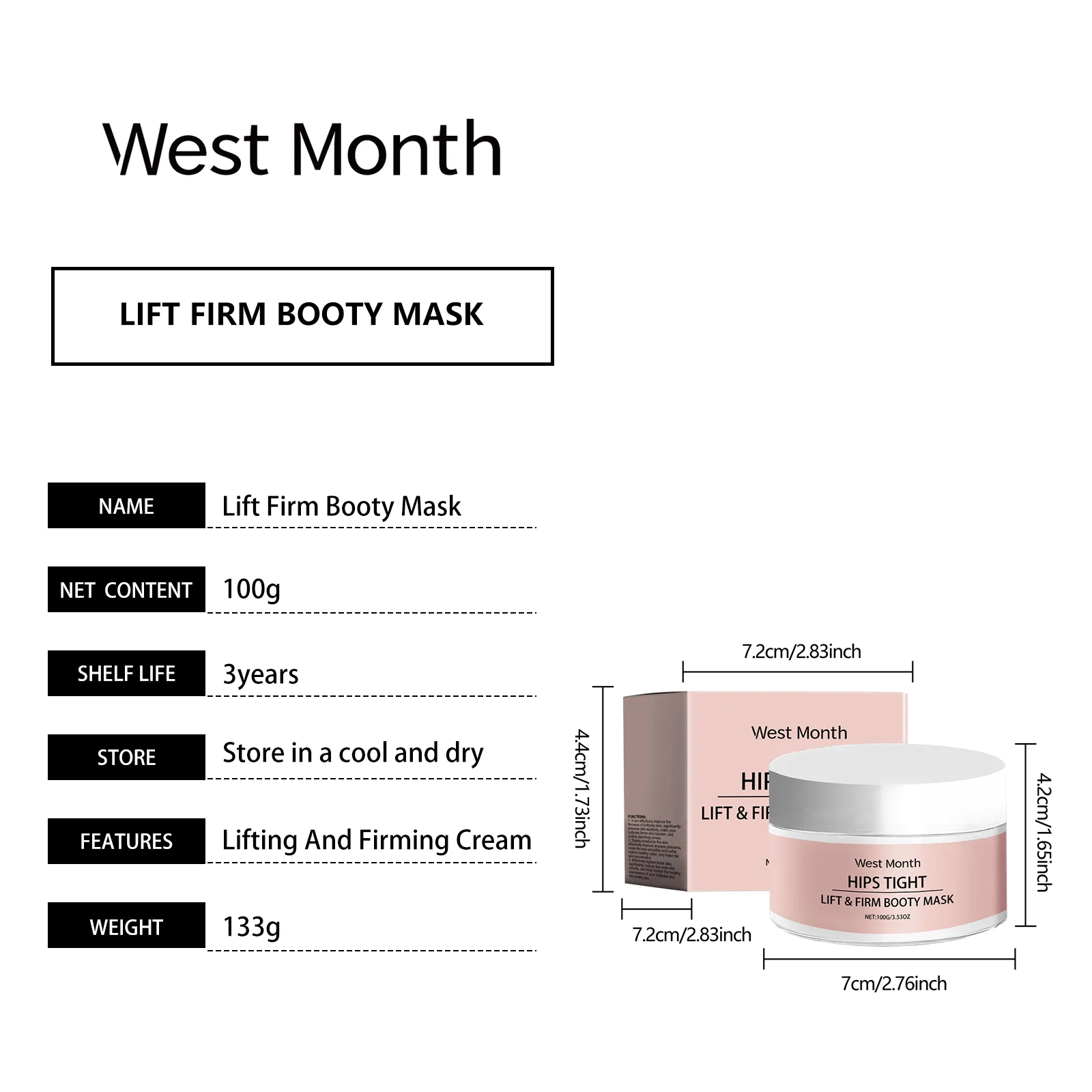 West Month Booty Mask - Lift, Firm & Moisturize Buttocks Tightening Cream 1 buttocks lifting firming cream wes pnj3a3d2 desc 1