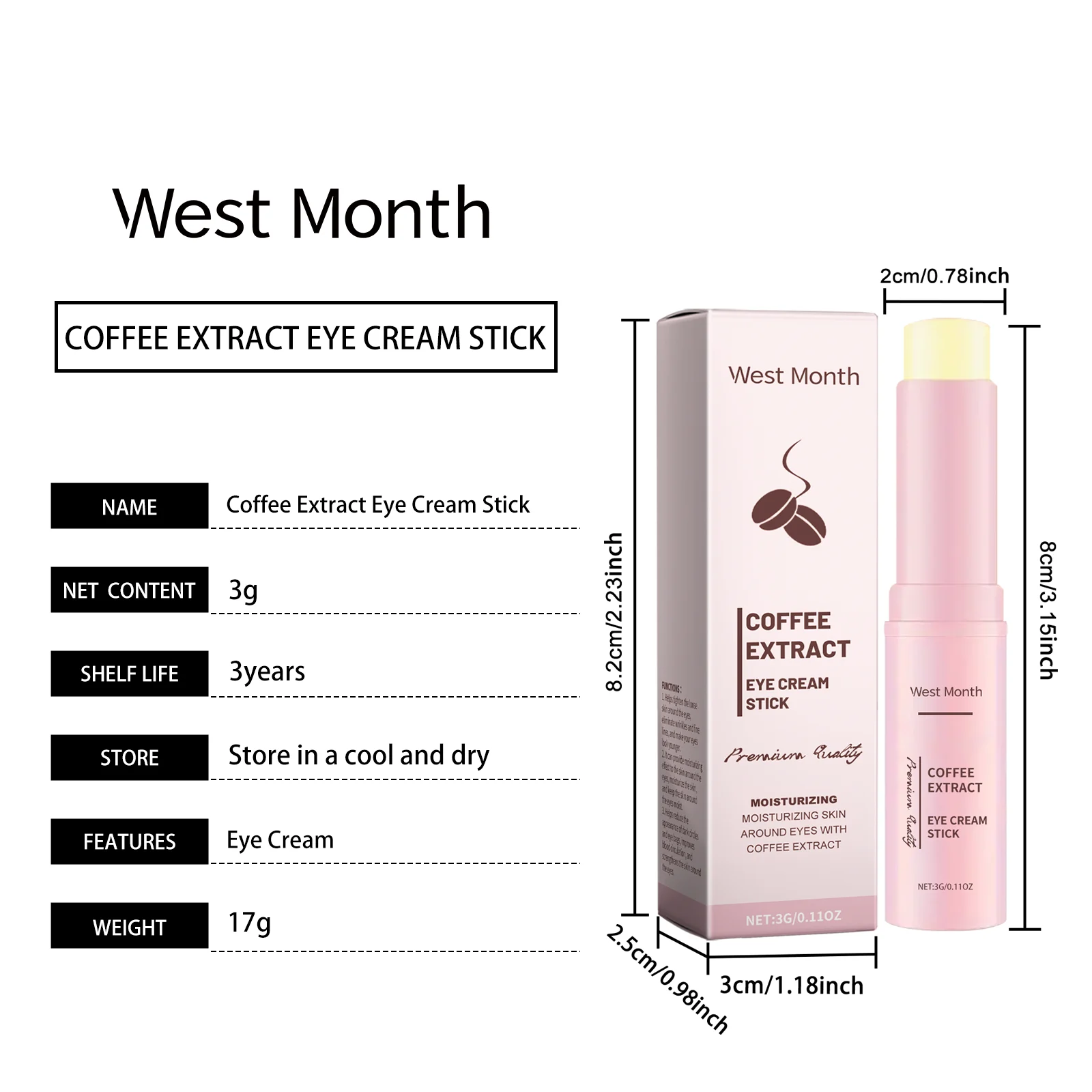 Caffeine Eye Cream Stick for Tightening, Wrinkles, Hydration and Brightening 1 caffeine eye cream stick tightening wrinkles hydration wes a6p2dwm7 desc 1