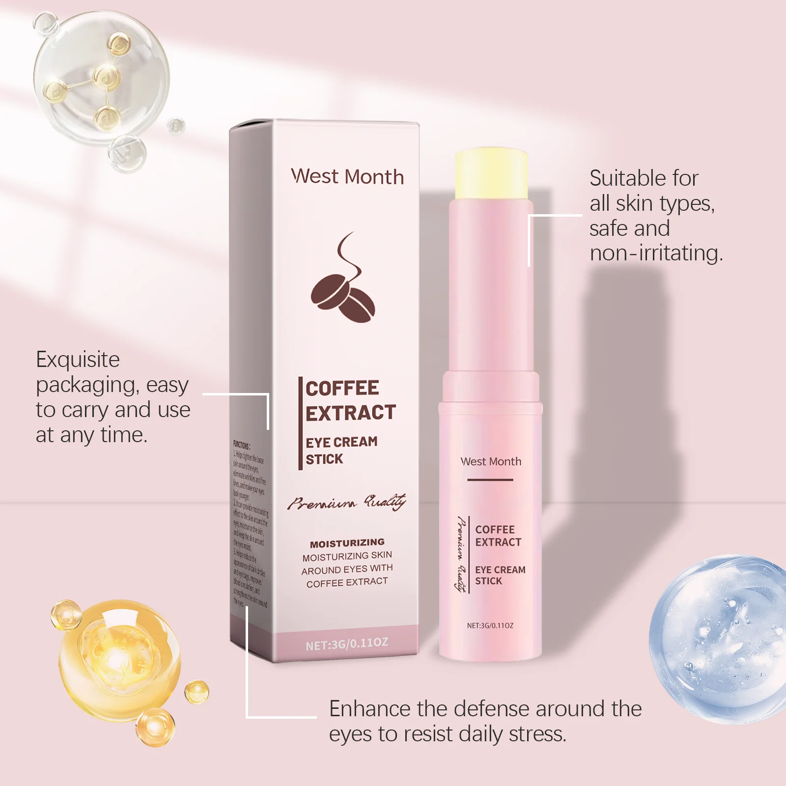 Caffeine Eye Cream Stick for Tightening, Wrinkles, Hydration and Brightening 8 caffeine eye cream stick tightening wrinkles hydration wes a6p2dwm7 desc 8