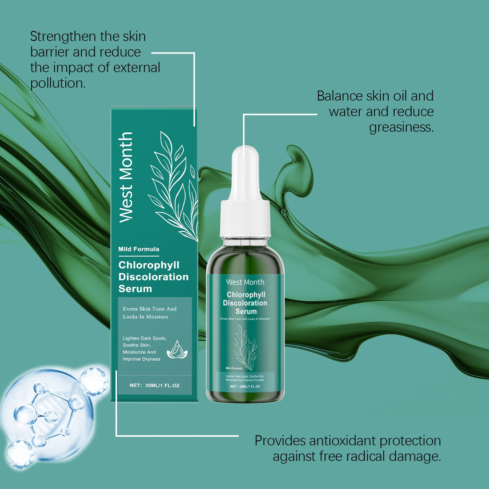 Chlorophyll Discoloration Serum 30ml - Deep Moisturizing, Brightens Skin, Evens Tone 7 chlorophyll discoloration serum 30ml wes g3r2bfus desc 7