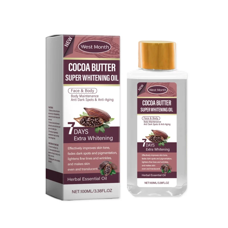 West Month Cocoa Butter Super Whitening Body Oil for Face & Body, 100ml Bottle for Hydration and Brightening