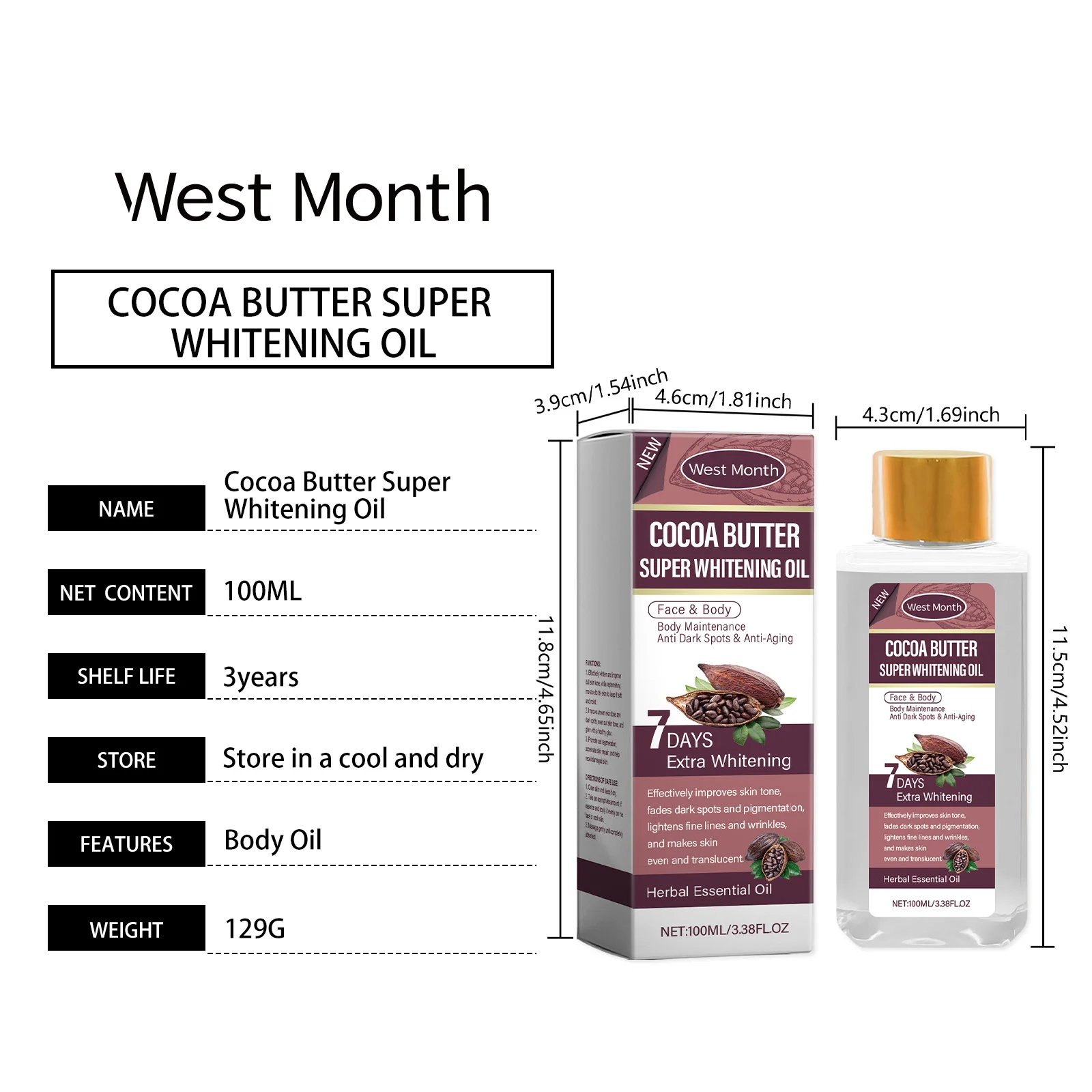 Cocoa Body Oil 100ml for Deep Moisturizing, Brightening & Anti-Aging 1 cocoa body oil 100ml wes s47wb4d7 desc 1