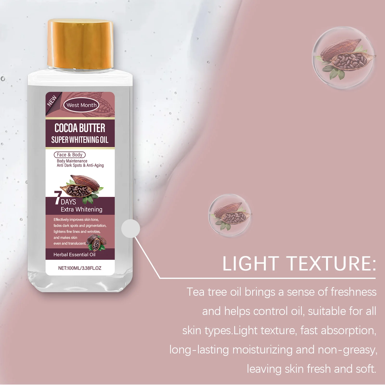 Cocoa Body Oil 100ml for Deep Moisturizing, Brightening & Anti-Aging 8 cocoa body oil 100ml wes s47wb4d7 desc 8