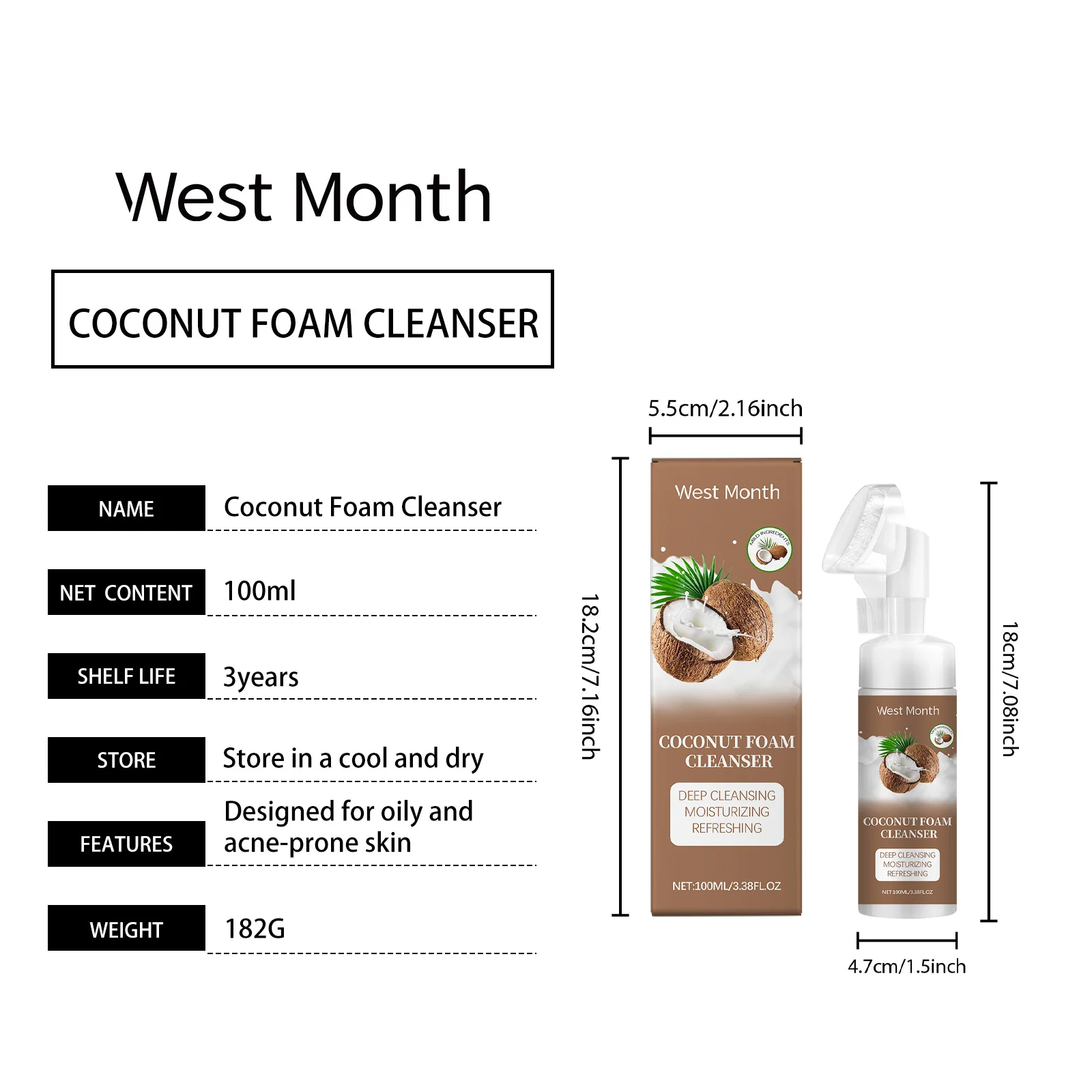 Coconut Foam Cleanser Deep Cleansing Moisturizing Refreshing Facial Wash 1 coconut foam cleanser deep cleansing moisturizing facial wash wes 78zz4rj9 desc 1