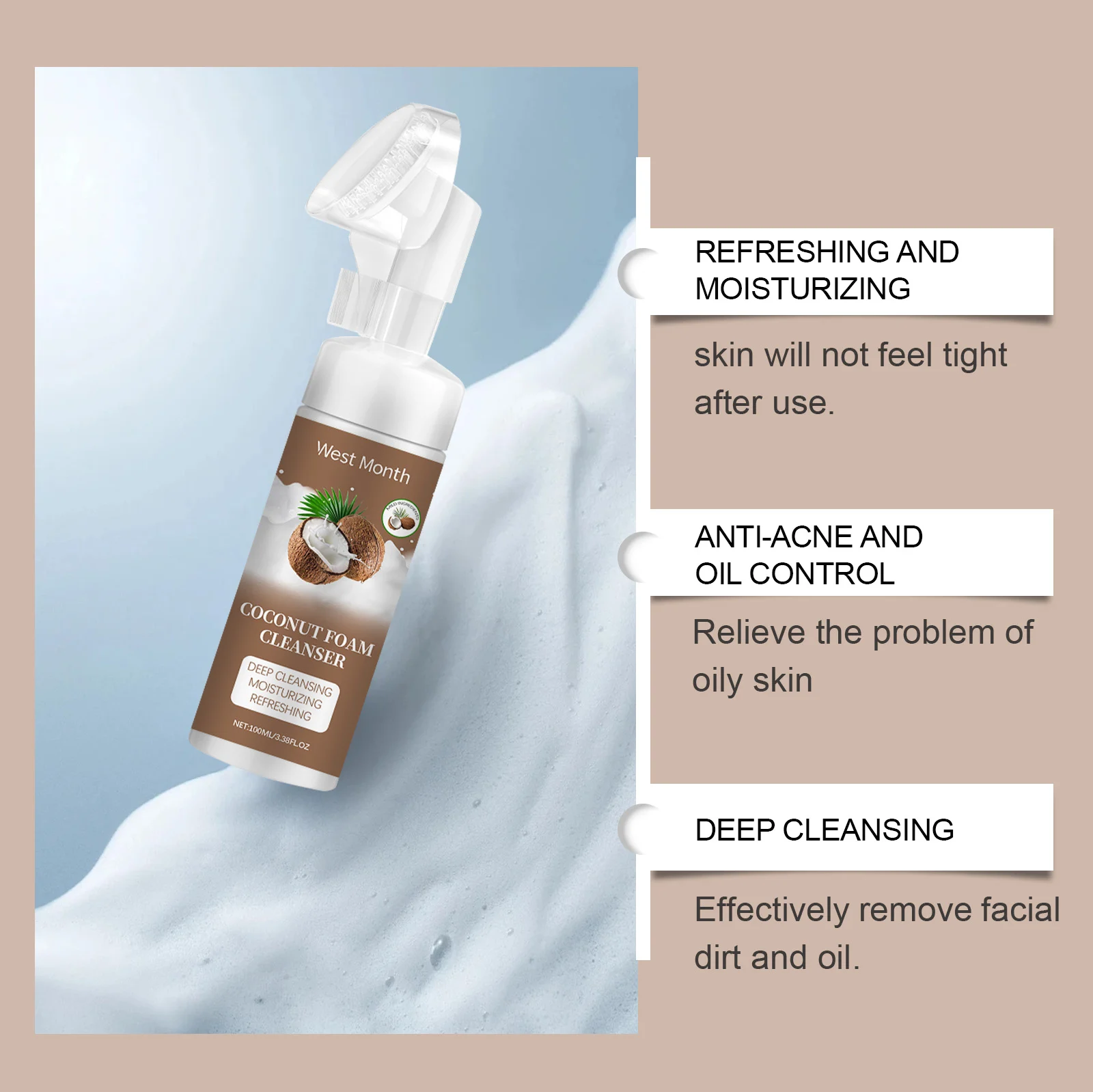 Coconut Foam Cleanser Deep Cleansing Moisturizing Refreshing Facial Wash 5 coconut foam cleanser deep cleansing moisturizing facial wash wes 78zz4rj9 desc 5