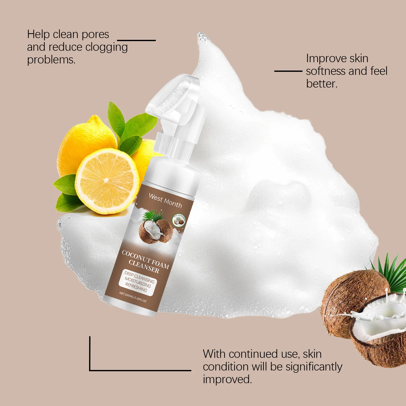 Coconut Foam Cleanser Deep Cleansing Moisturizing Refreshing Facial Wash 6 coconut foam cleanser deep cleansing moisturizing facial wash wes 78zz4rj9 desc 6